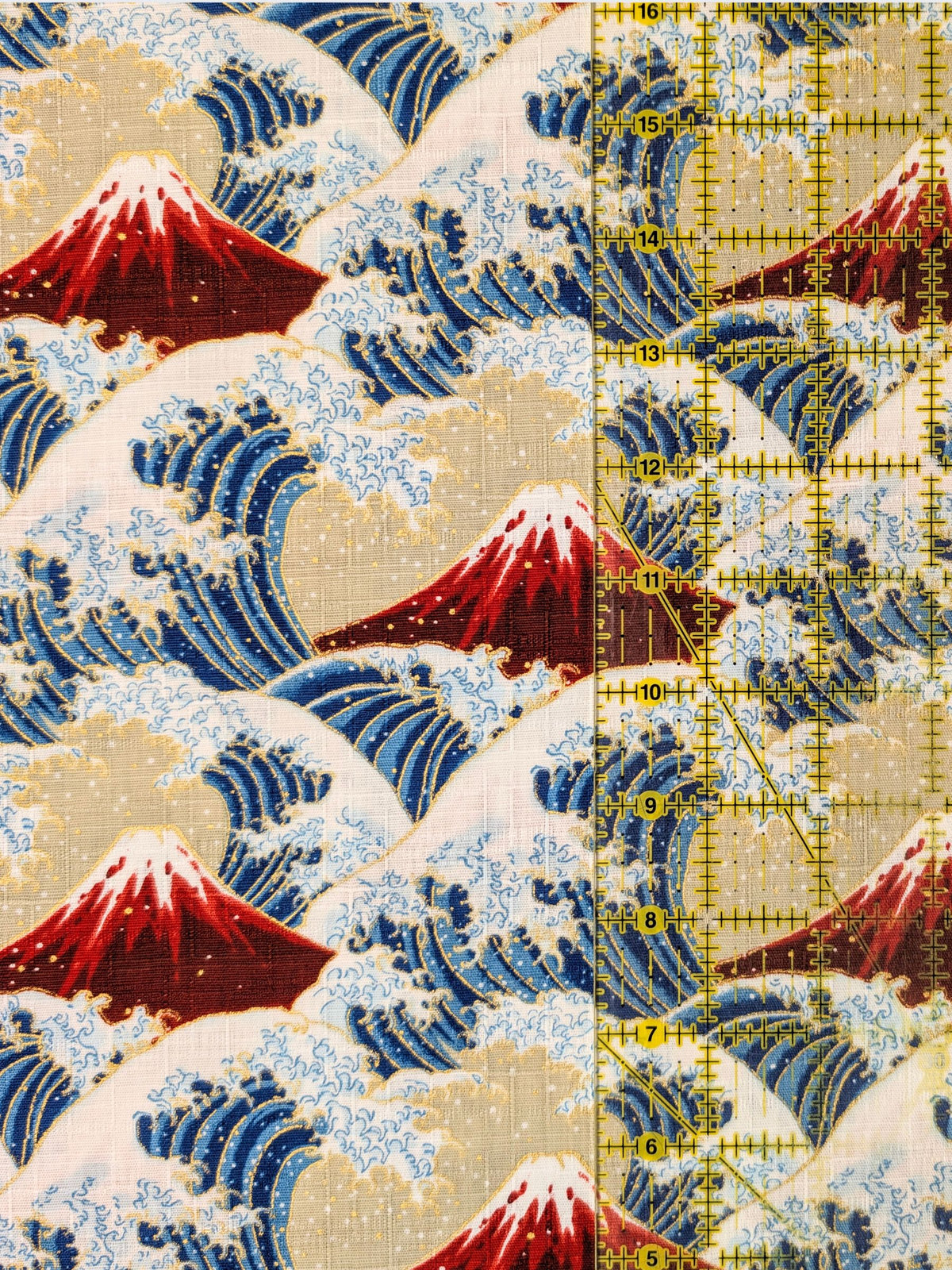 Cosmo - Golden Ocean Mountain Cotton Dobby Fabric - Red & Beige