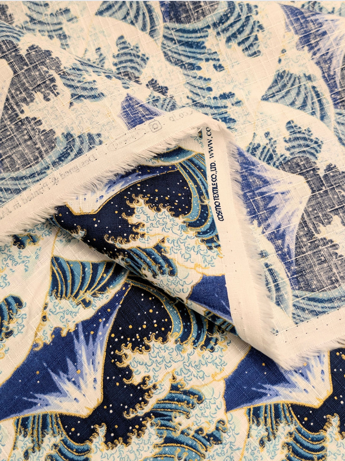 Cosmo - Golden Ocean Mountain Cotton Dobby Fabric - Navy Blue