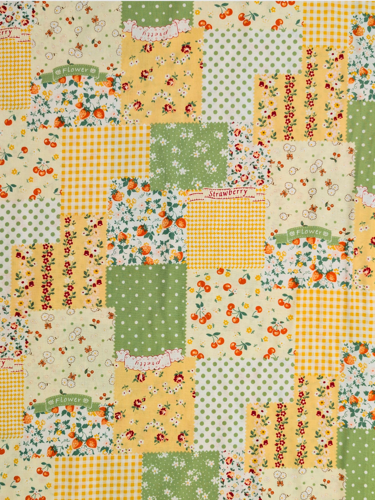 Yuwa - Spring Berry Patchwork Cotton Sheeting Fabric - Yellow
