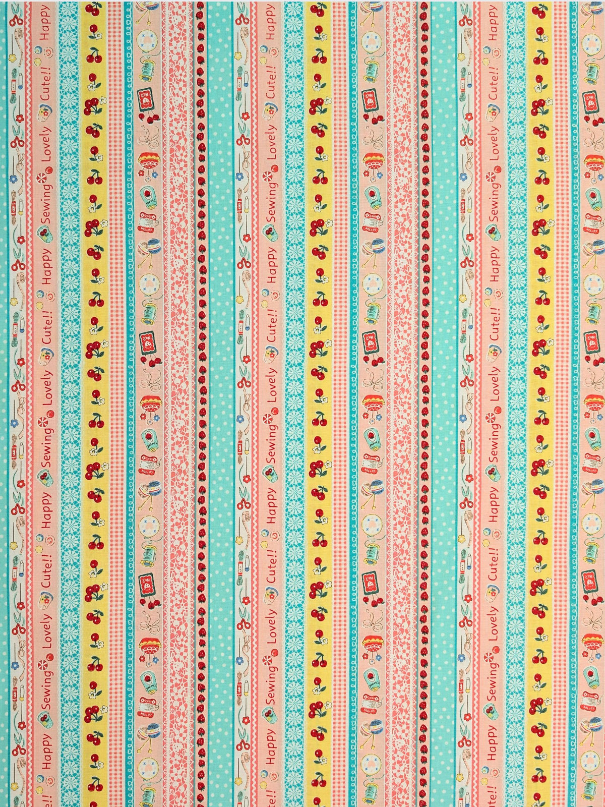 Yuwa - Cute Crafting Stripes Cotton Sheeting Fabric - Pink & Teal