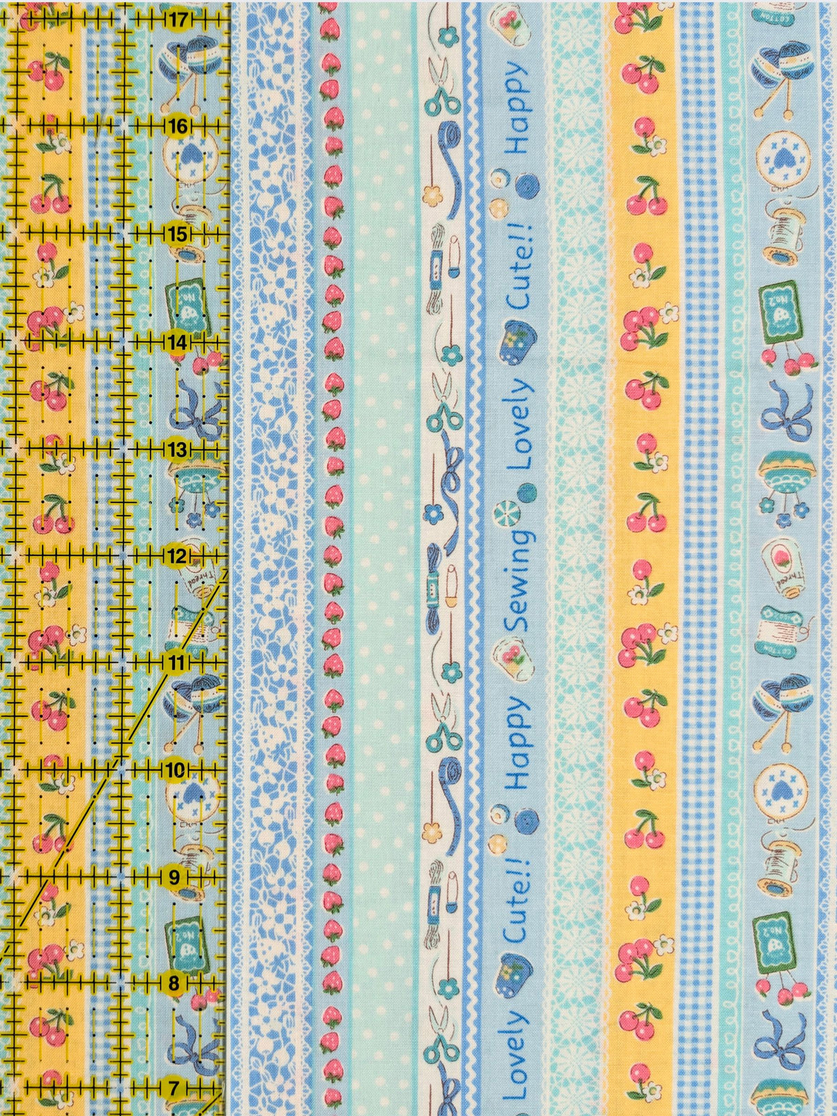 Yuwa - Cute Crafting Stripes Cotton Sheeting Fabric - Blue