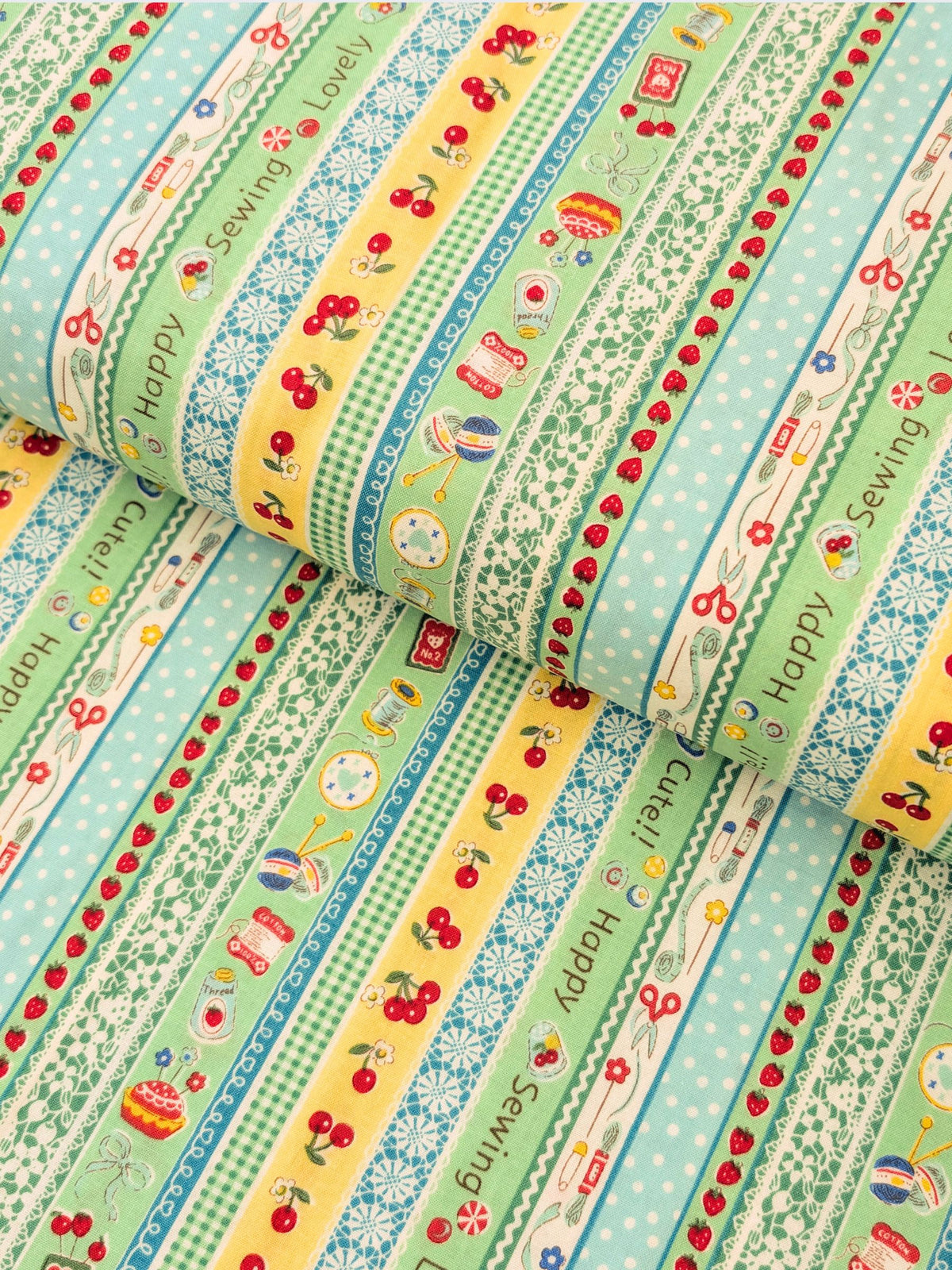 Yuwa - Cute Crafting Stripes Cotton Sheeting Fabric - Green