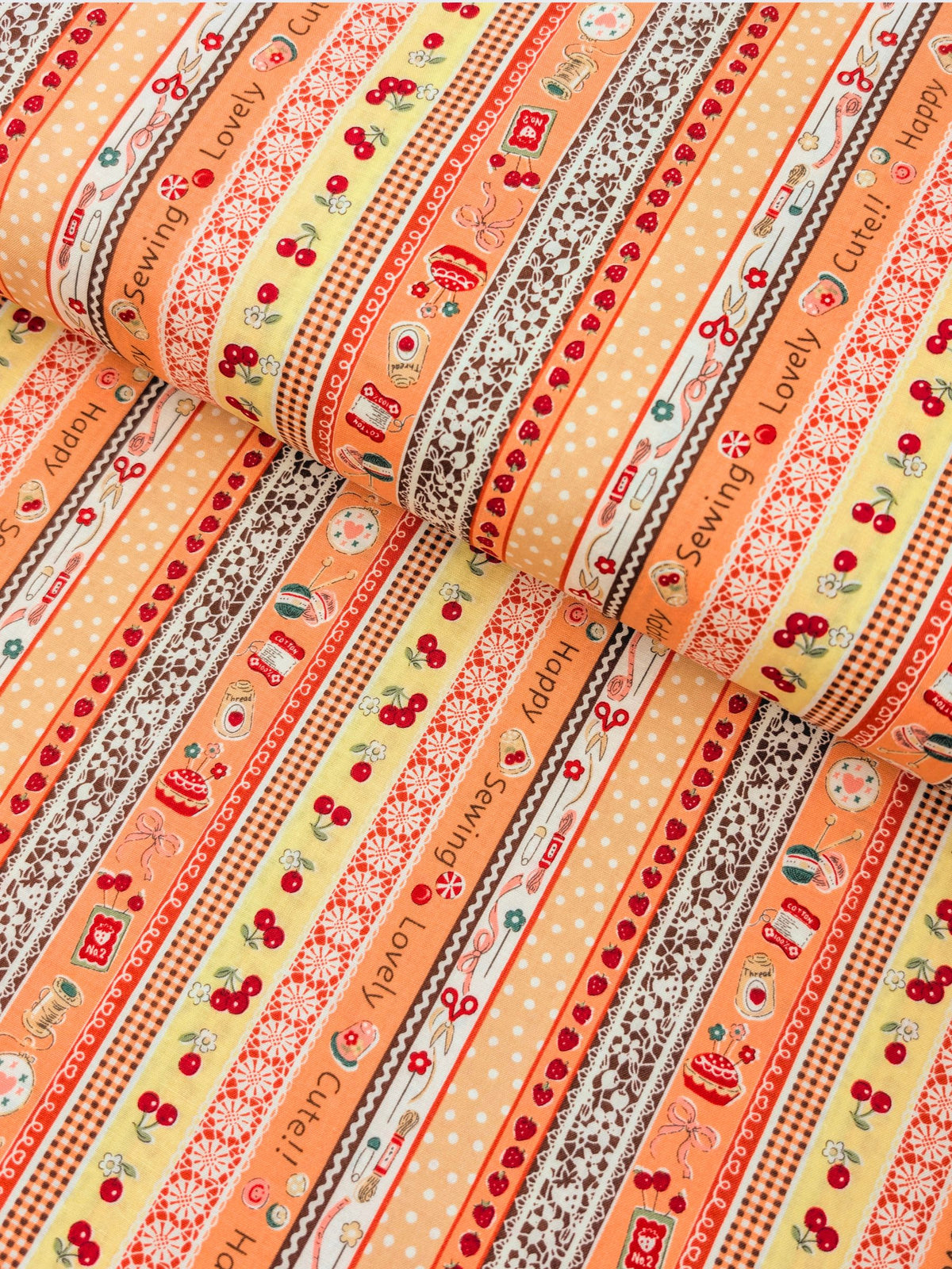 Yuwa - Cute Crafting Stripes Cotton Sheeting Fabric - Orange
