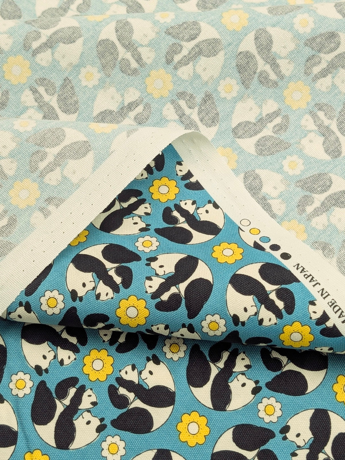 Yuwa - Kaleidoscope Pandas Oxford Cotton Fabric - Teal