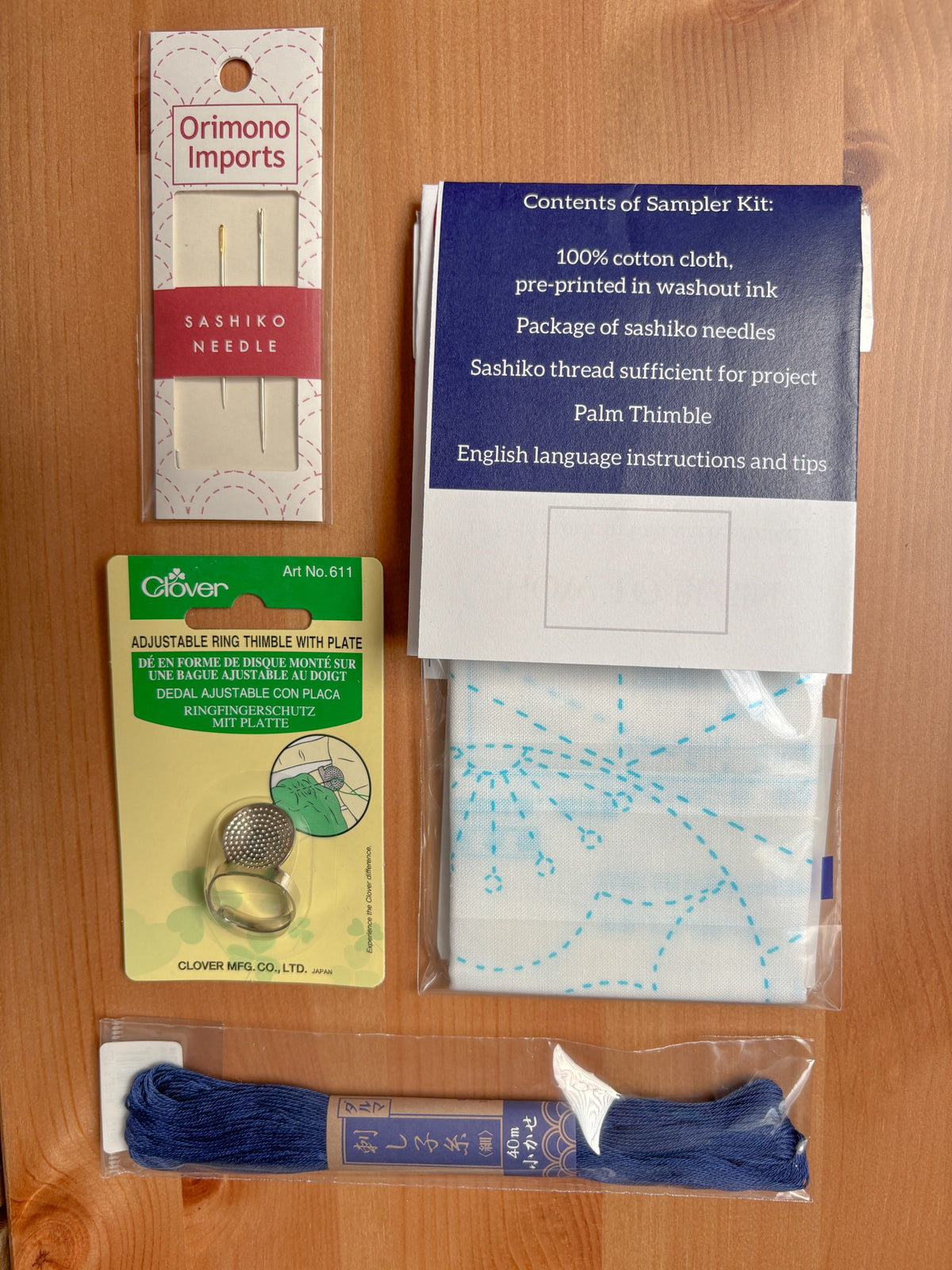 KimonoMomo - Asanoha Cotton Sashiko Fukin Sampler Kit - White