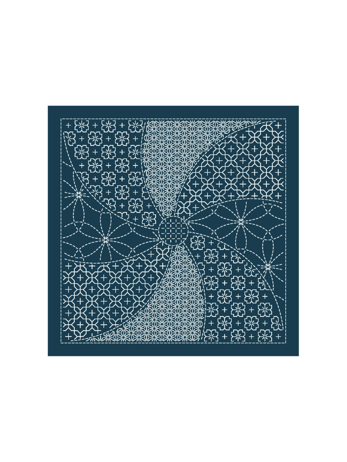 Olympus - Matching Patterns Collection "Flower Ball" Cotton Sashiko Sampler Cloth - Navy