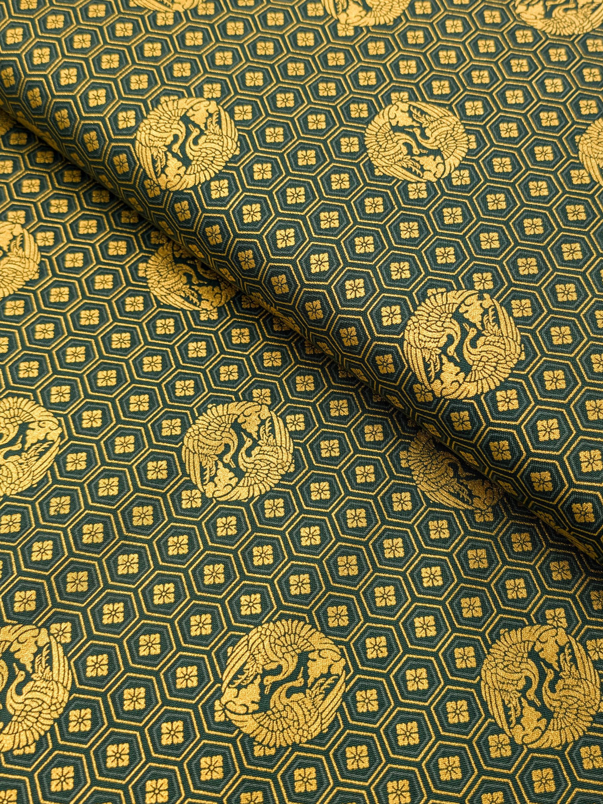 QuiltGate - Golden Cranes and Kikko Cotton Fabric - Green