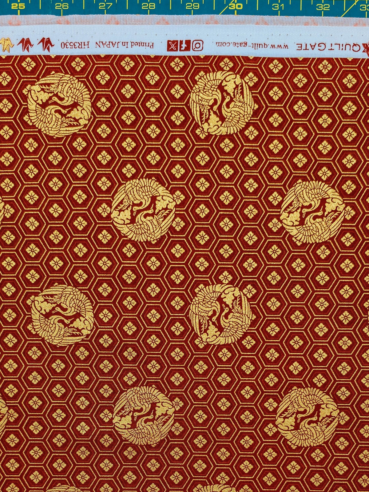 QuiltGate - Golden Cranes and Kikko Cotton Fabric - Red