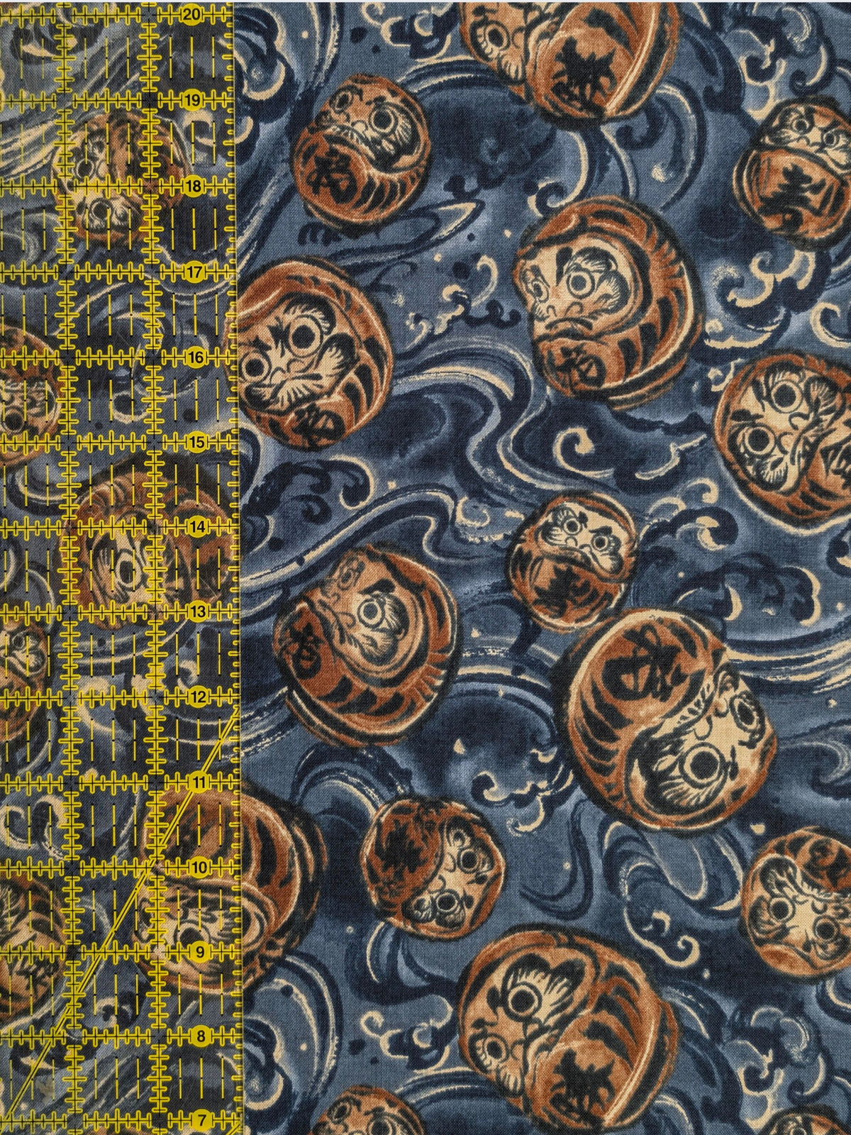 QuiltGate - Brushed Daruma & Waves Cotton Sheeting Fabric - Medium Blue