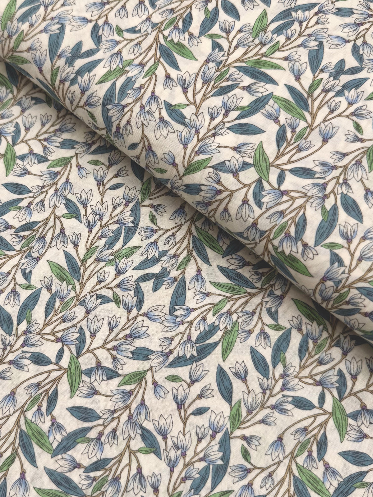 Hokkoh - Trailing Lilies Cotton Lawn Fabric - Blue