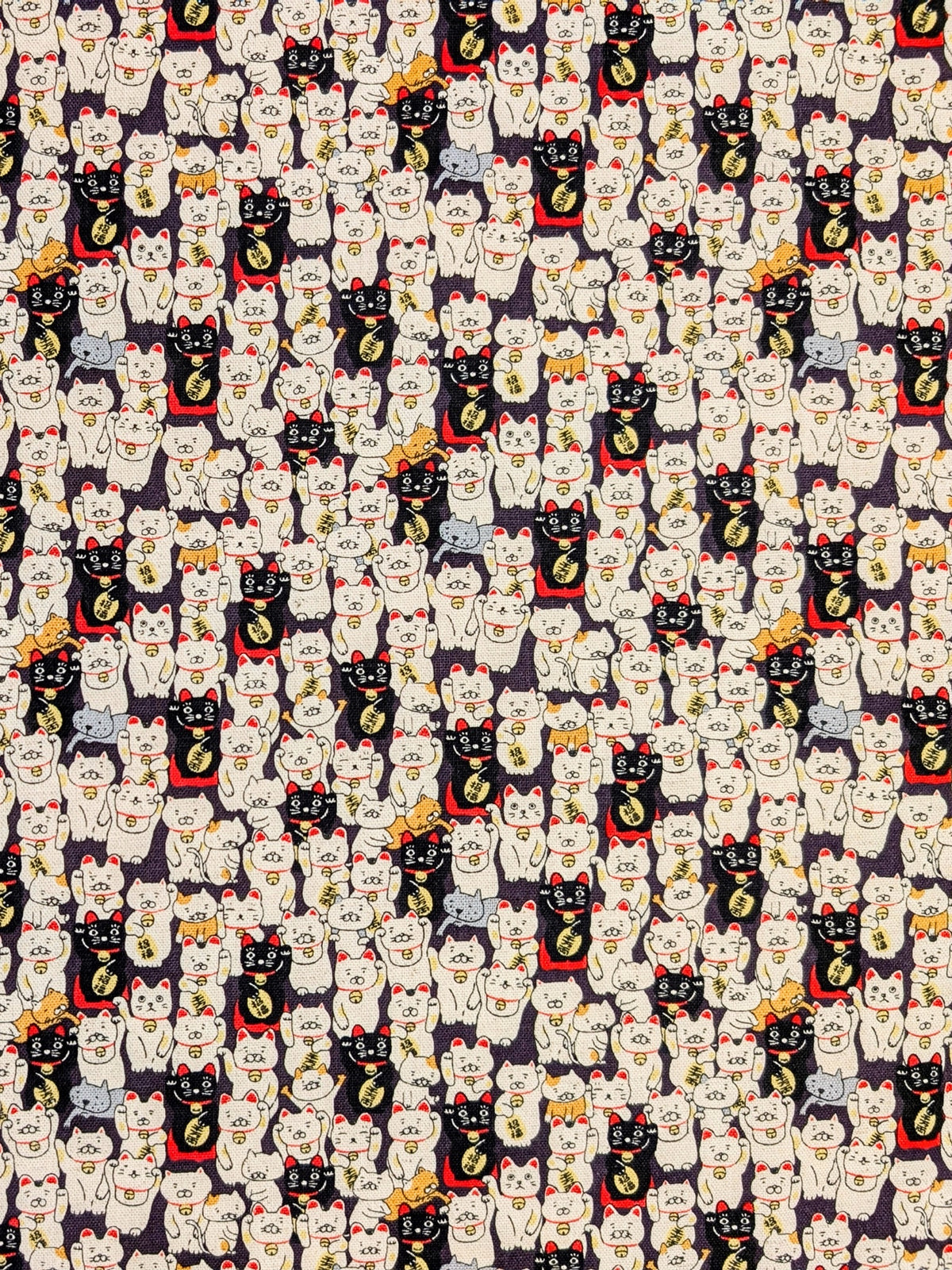 Kobayashi - Little Lucky Cats Cotton/Linen Light Canvas Fabric - Purple