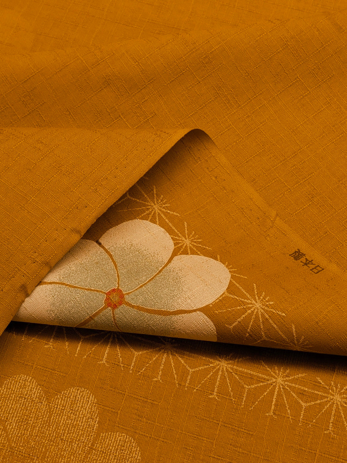 Kobayashi - Asanoha Stripe and Blossoms Cotton Dobby Fabric - Orange