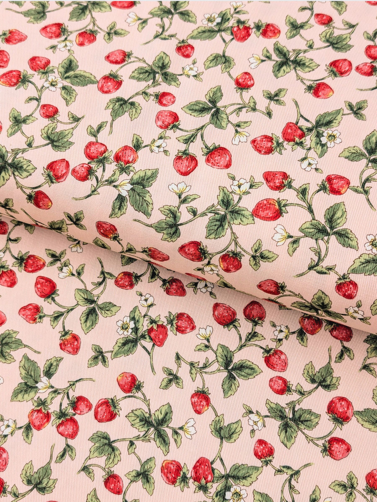 Kobayashi - Vining Strawberries Cotton Oxford Twill Fabric - Pink