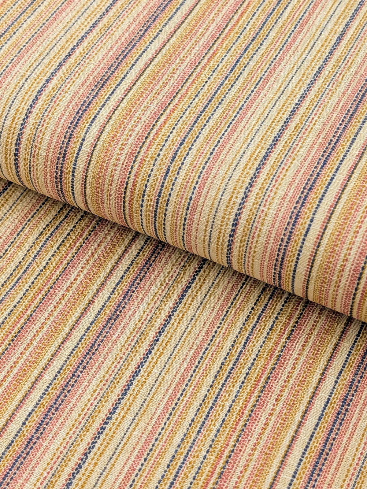 Morikiku - Textured Stripe Cotton Dobby Fabric - Beige
