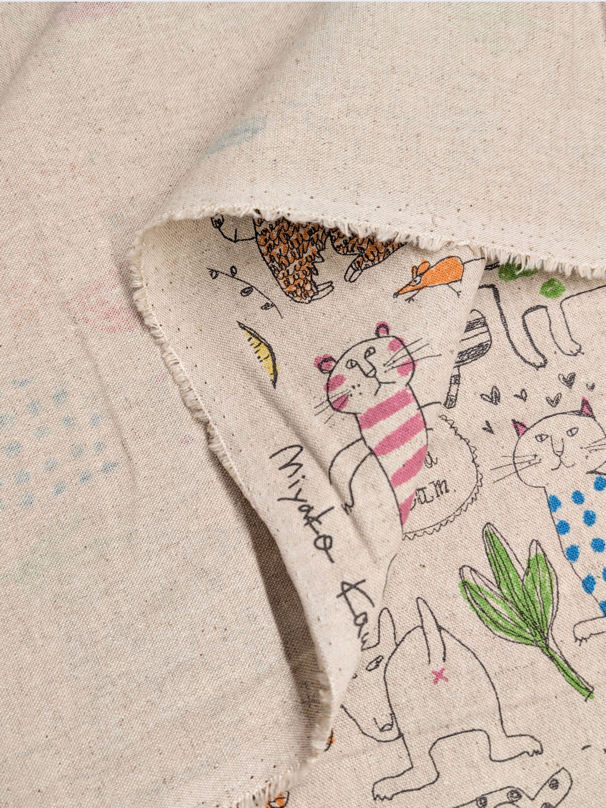 Yuwa - Animal Fun Cotton/Linen Fabric - Natural