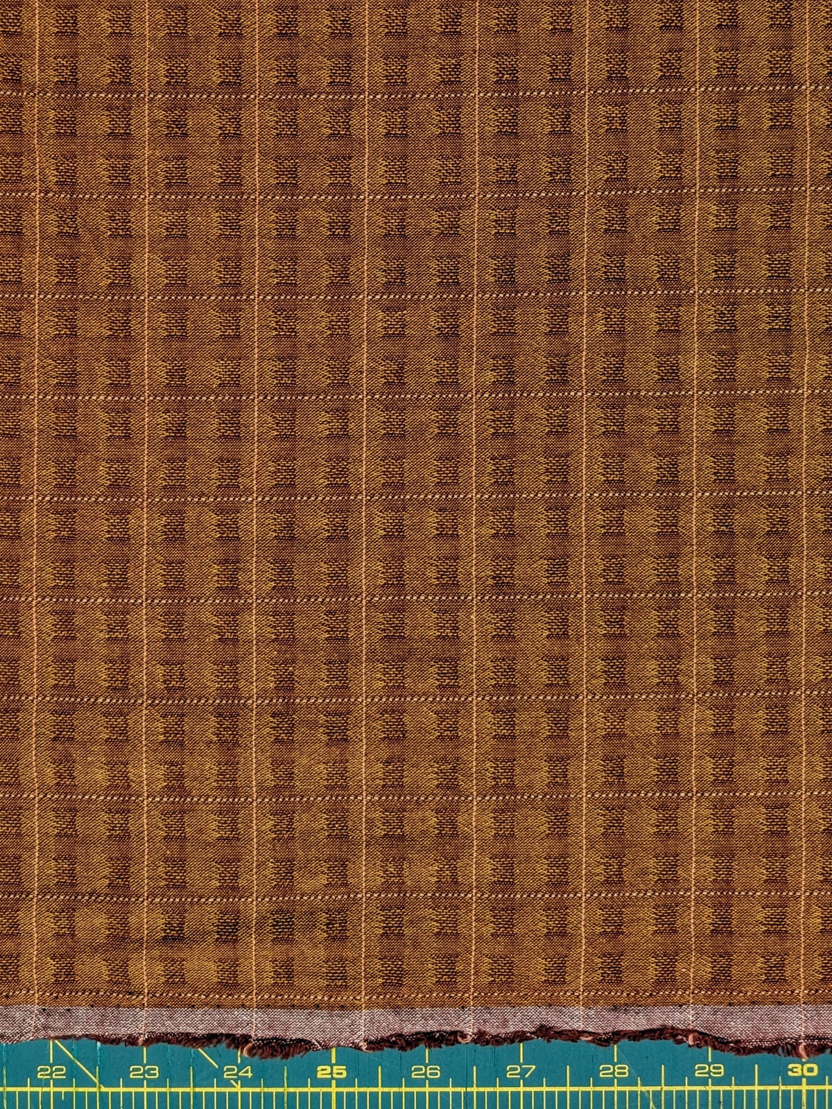 MYD - Textured Windowpane Plaid Yarn Dyed Cotton Fabric - Burnt Orange