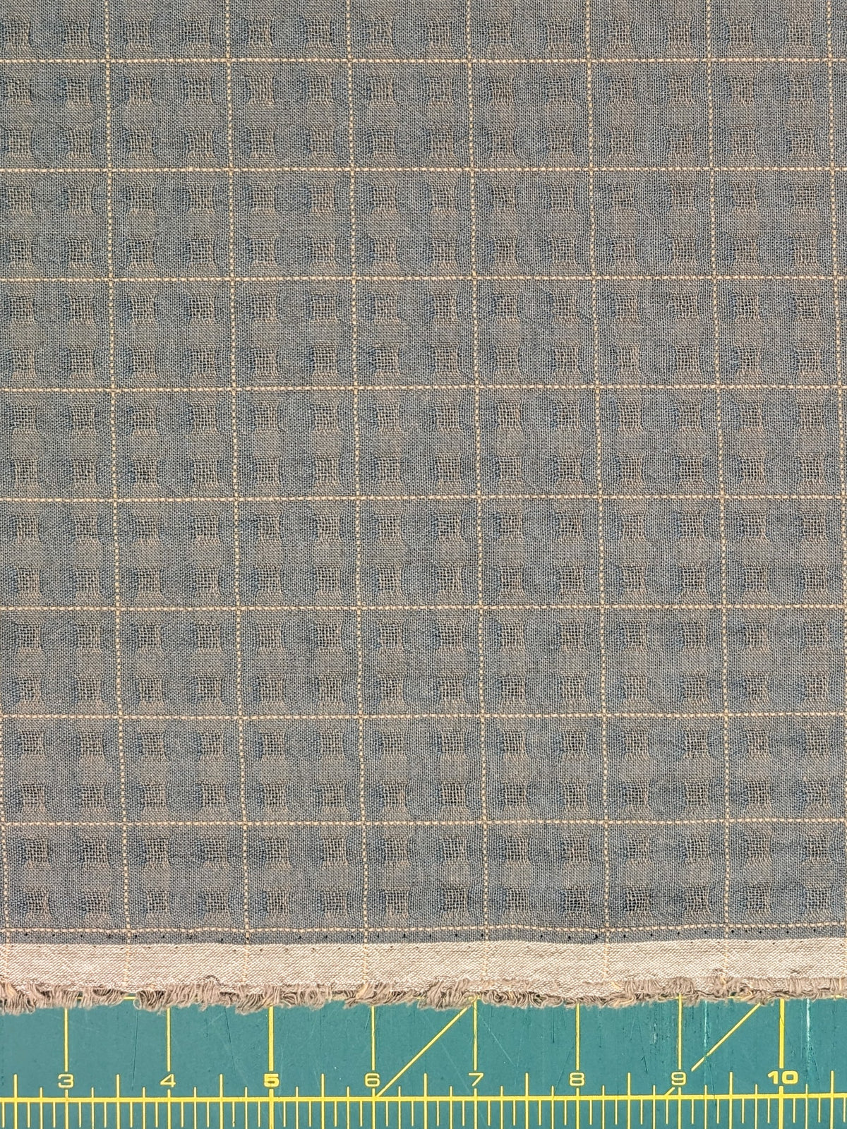 MYD - Textured Windowpane Plaid Yarn Dyed Cotton Fabric - Medium Blue