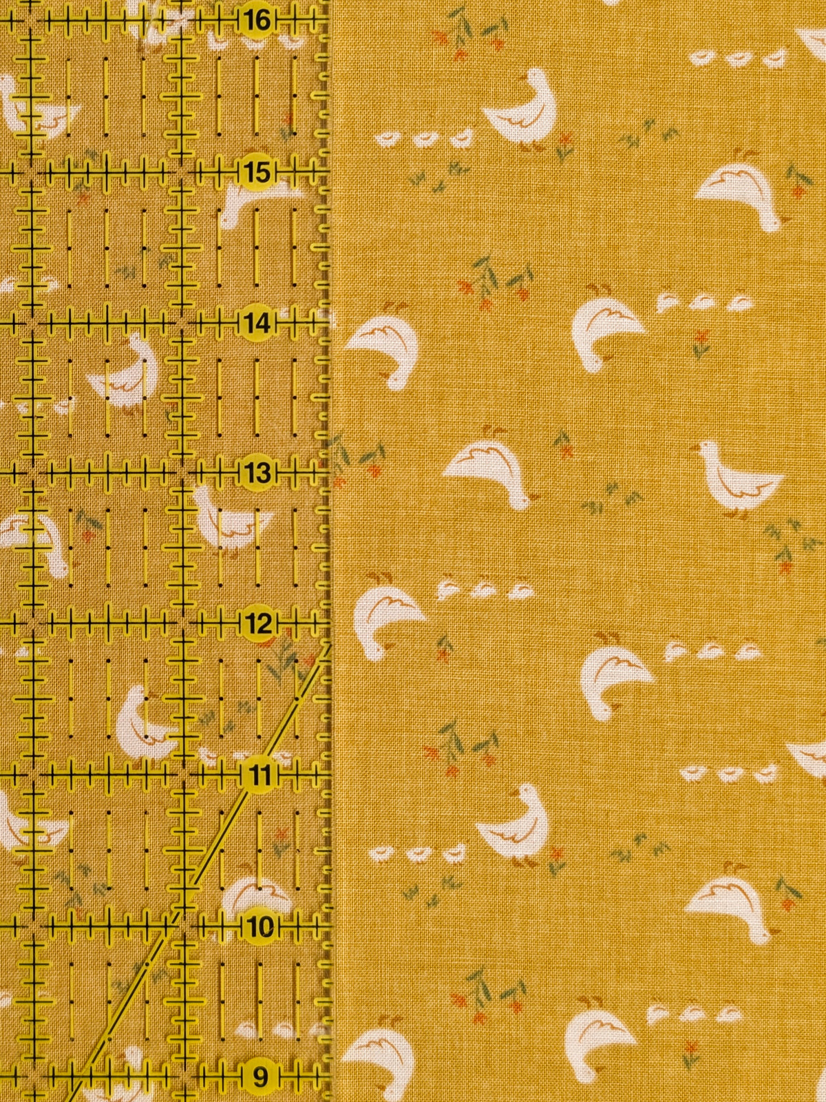 Vancet - Farmyard Ducks Feed Sack Print Cotton Fabric - Yellow