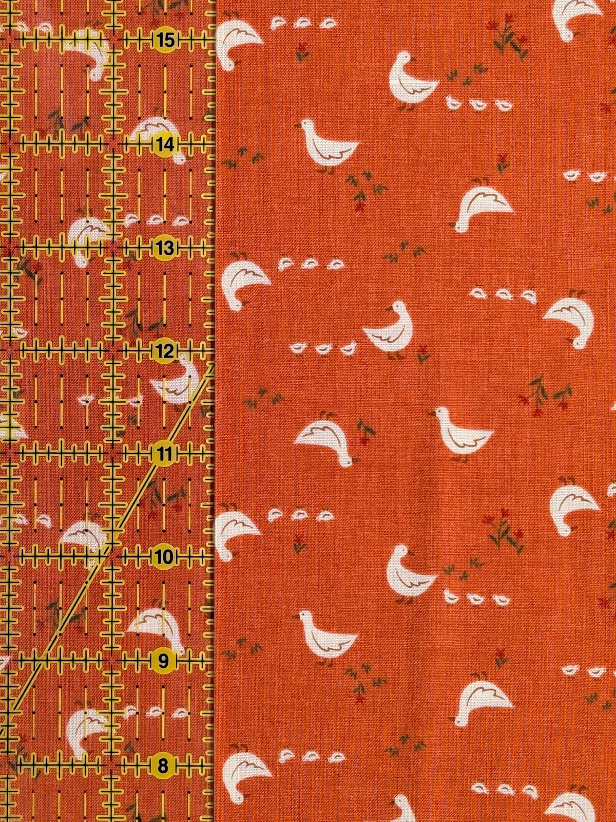 Vancet - Farmyard Ducks Feed Sack Print Cotton Fabric - Red