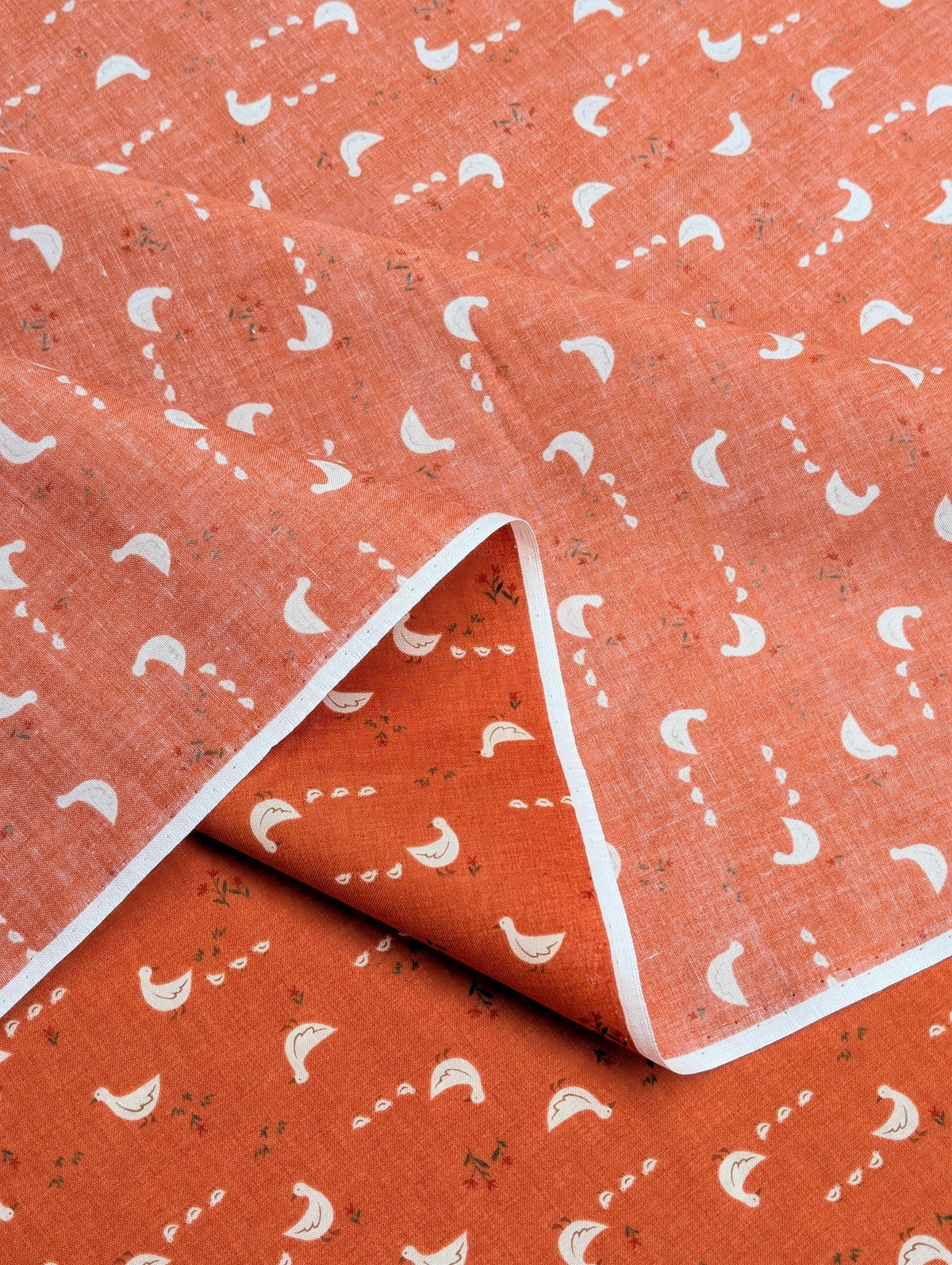 Vancet - Farmyard Ducks Feed Sack Print Cotton Fabric - Red