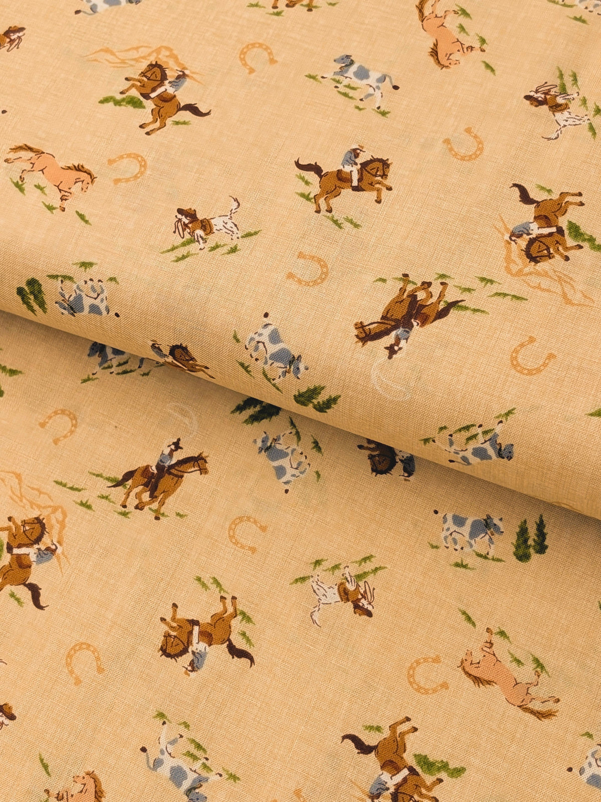 Vancet - Old Western Feed Sack Print Cotton Fabric - Beige REMNANT