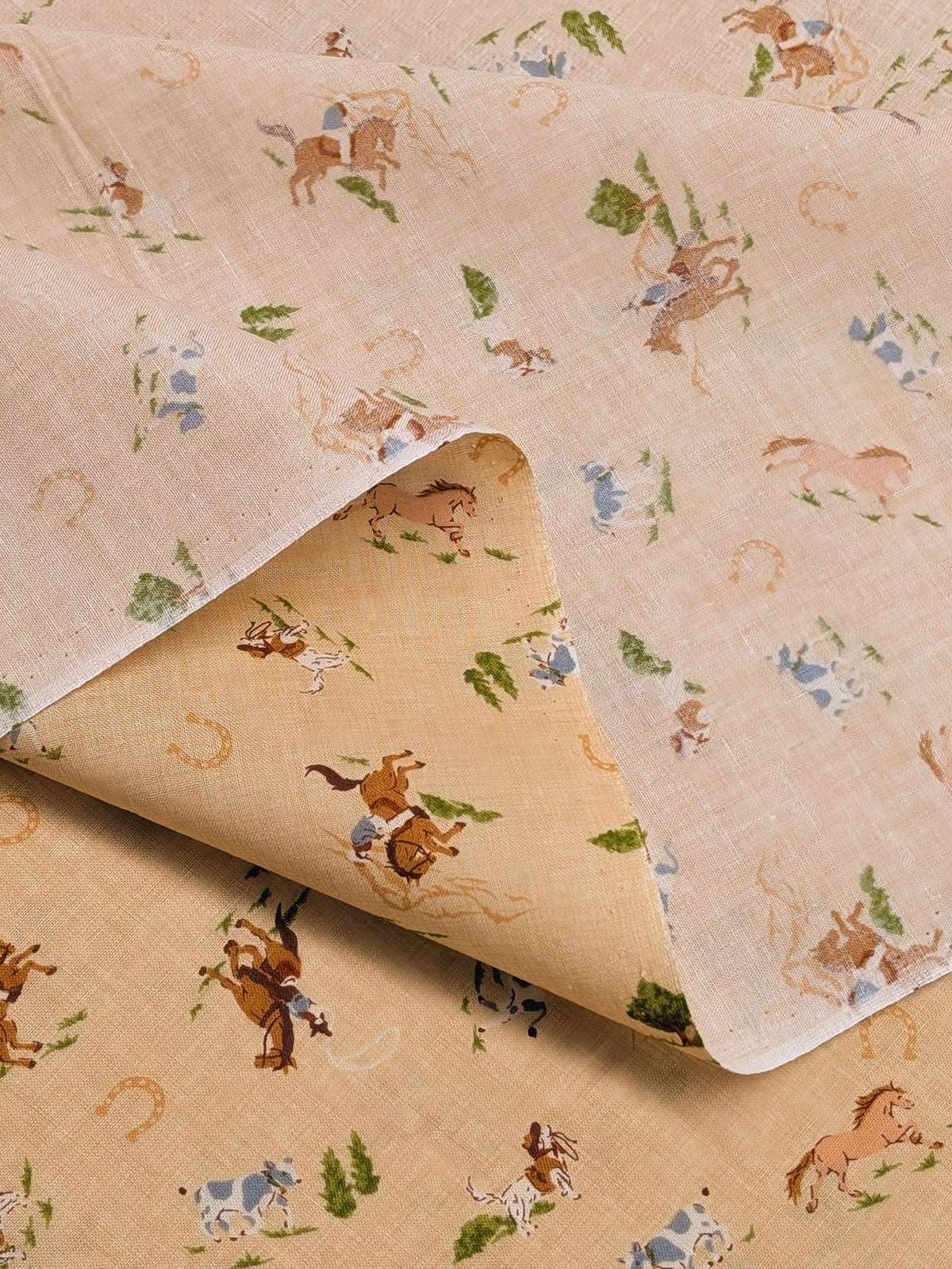 Vancet - Old Western Feed Sack Print Cotton Fabric - Beige REMNANT