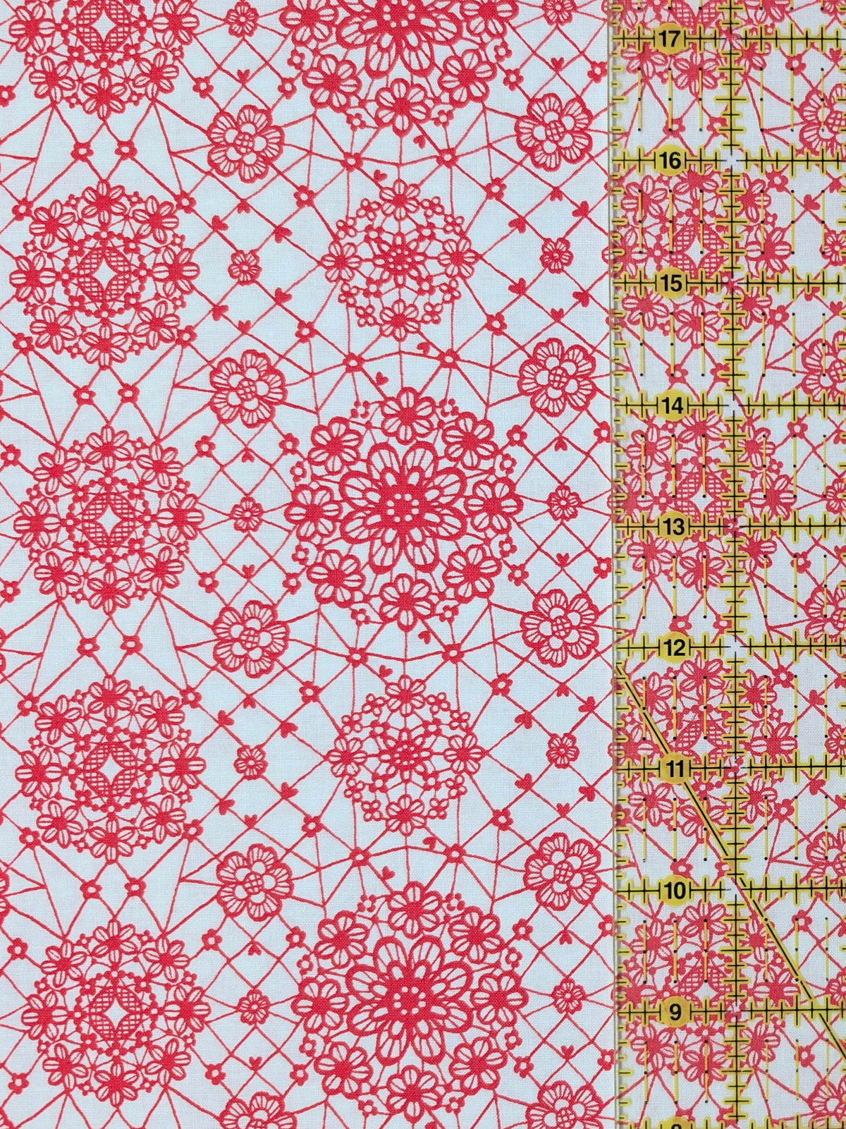 Yuwa - Floral Lace Print Cotton Sheeting Fabric - Red