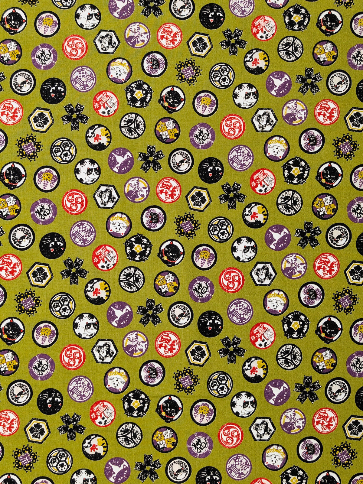 CoCo - Cat Crests Cotton Shirting Fabric - Green