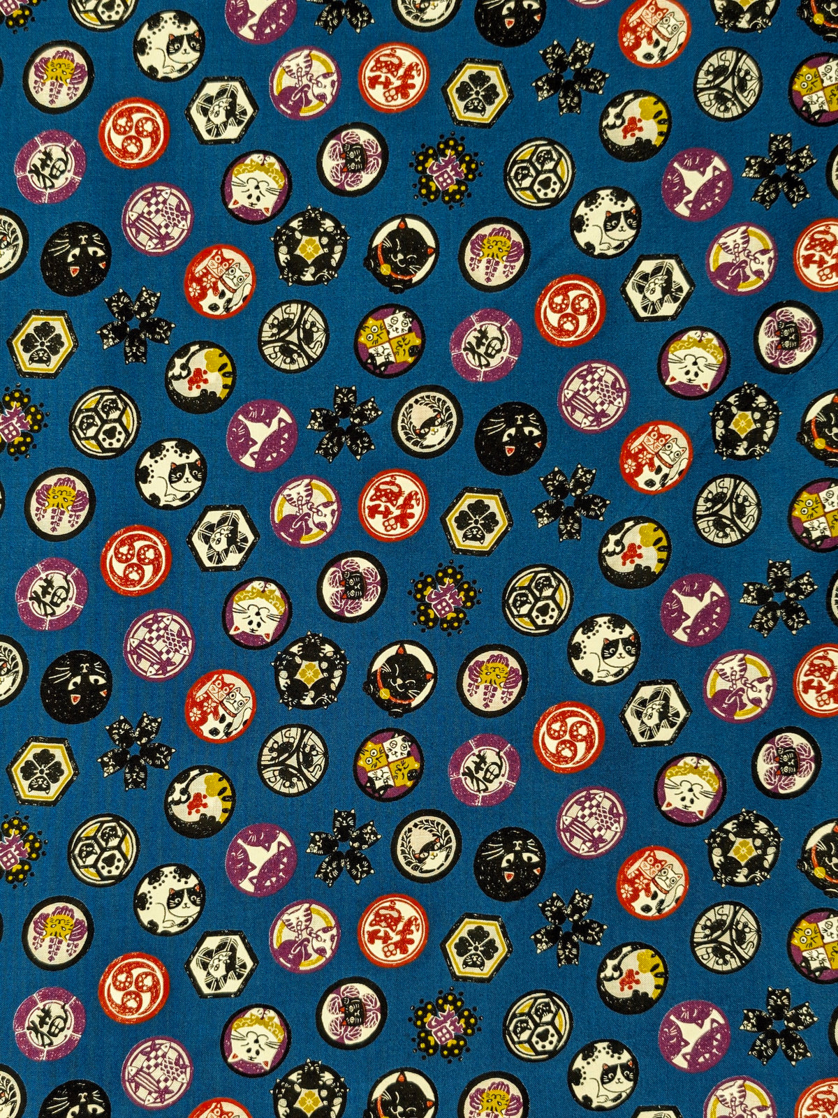 CoCo - Cat Crests Cotton Shirting Fabric - Teal