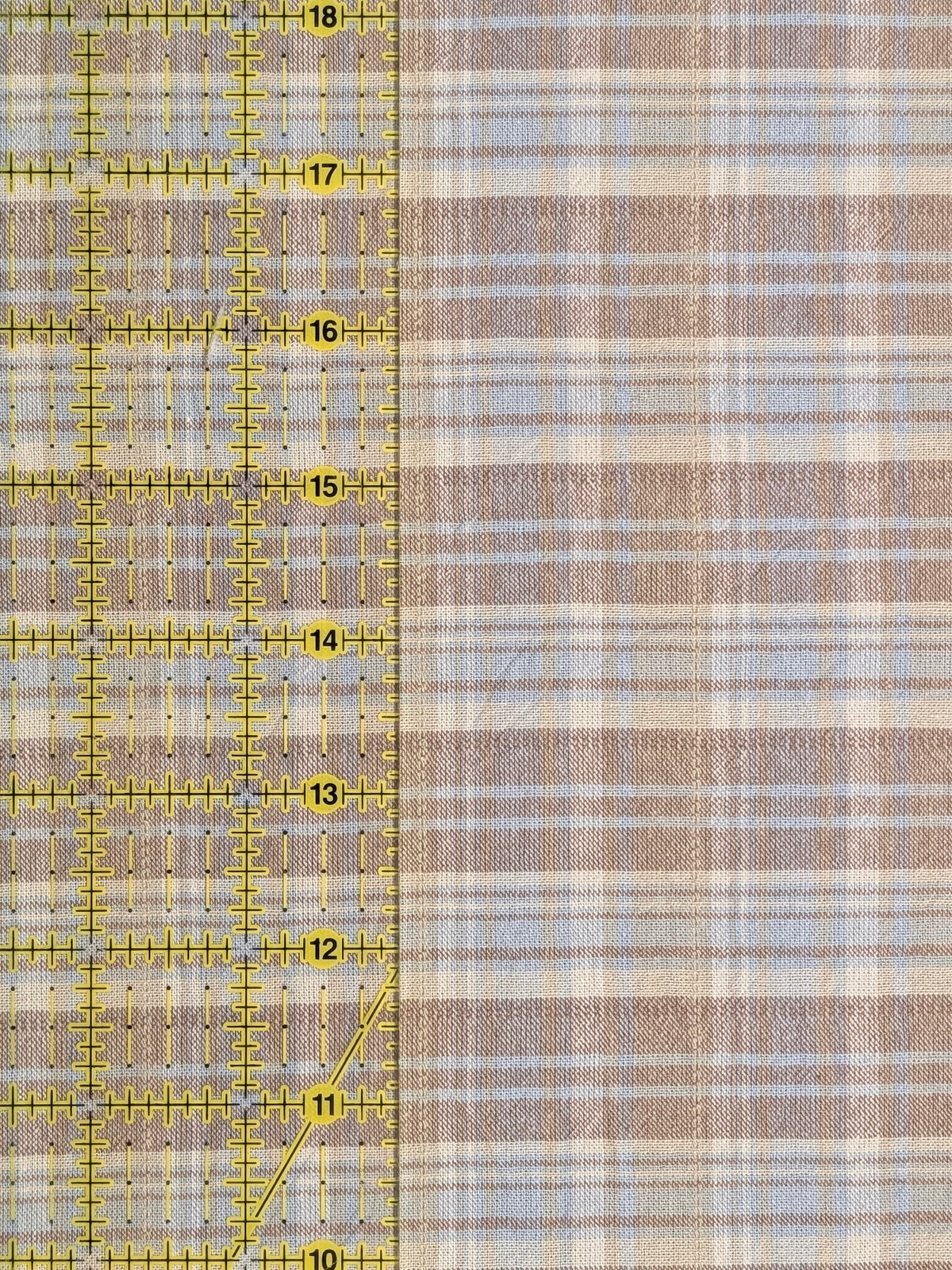 Textile Pantry - Madras Plaid Yarn Dyed Cotton Fabric - Pale Brown & Blue