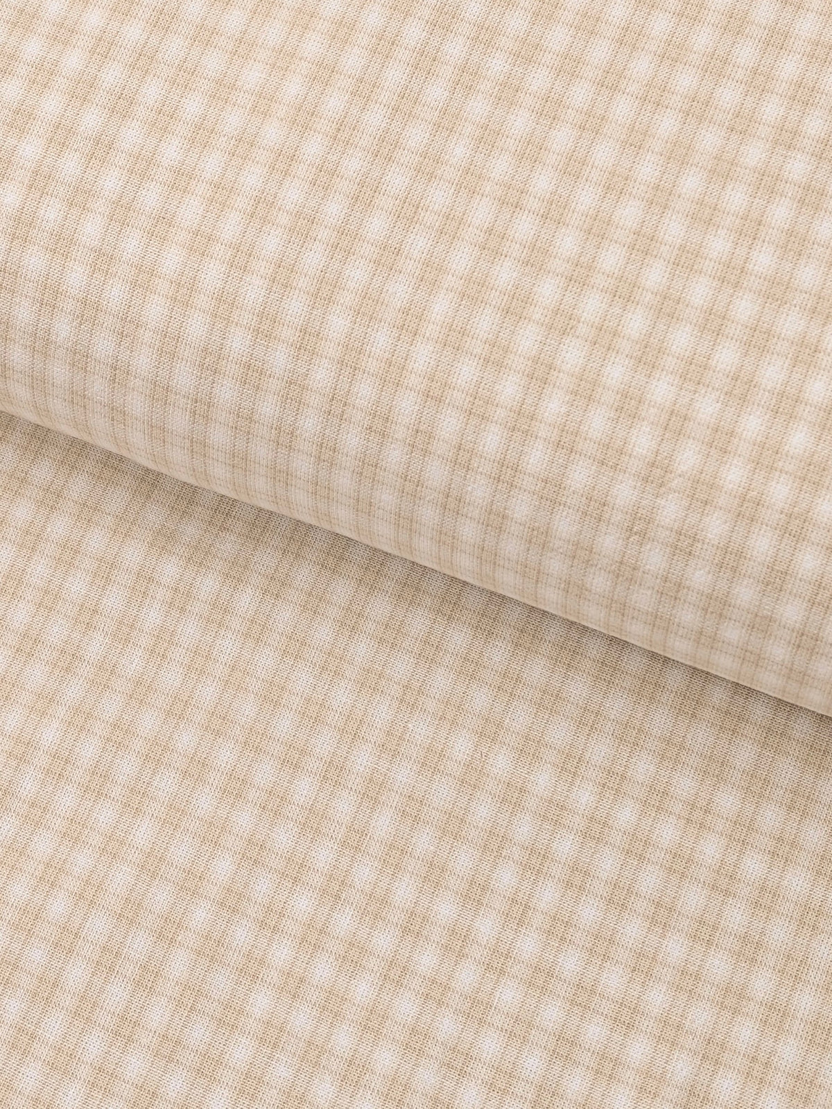 Handworks - Small Gingham Check Yarn Dyed Cotton Fabric - Beige