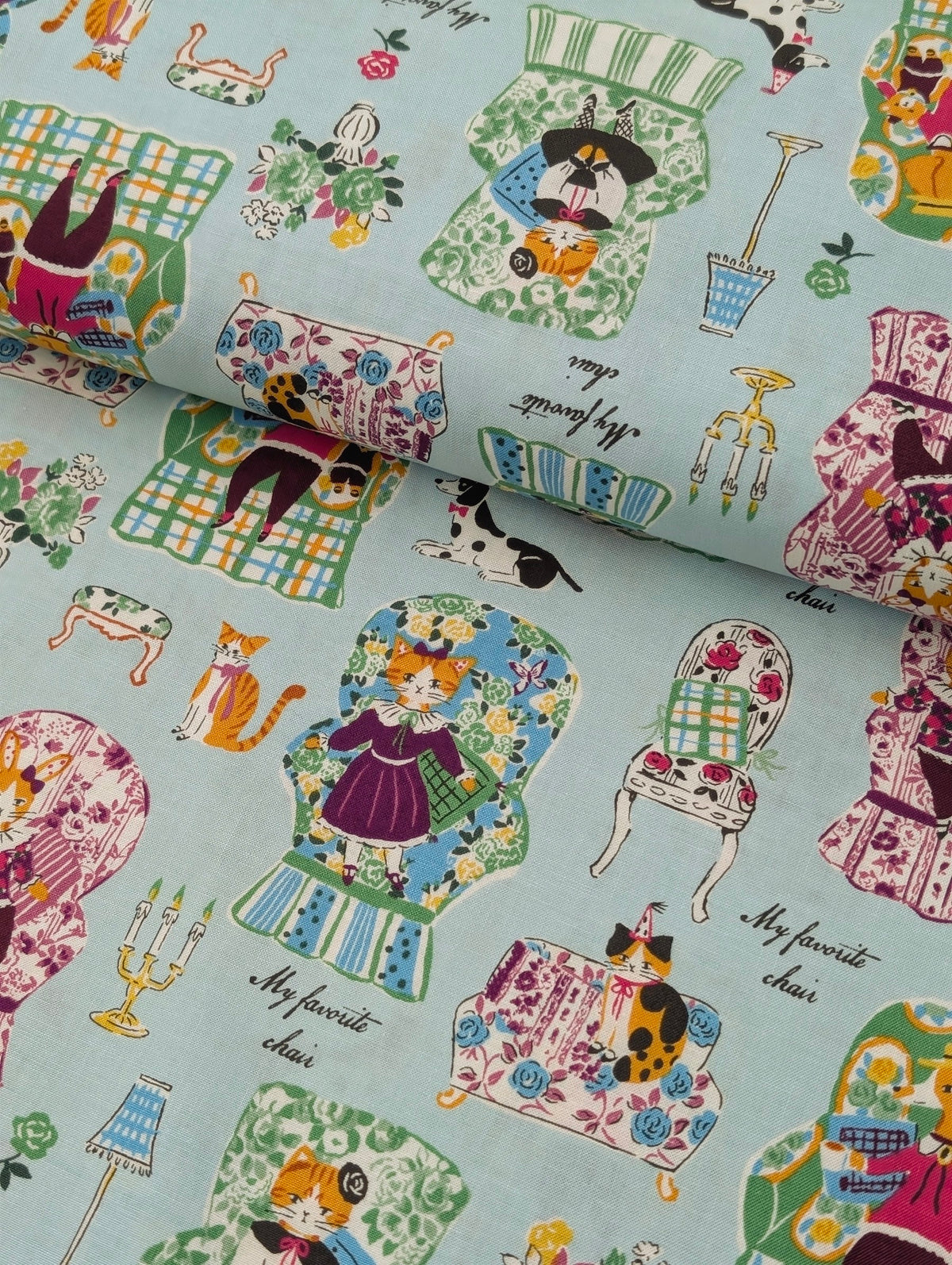 Yuwa - My Favorite Chair Cotton Shirting Fabric - Teal
