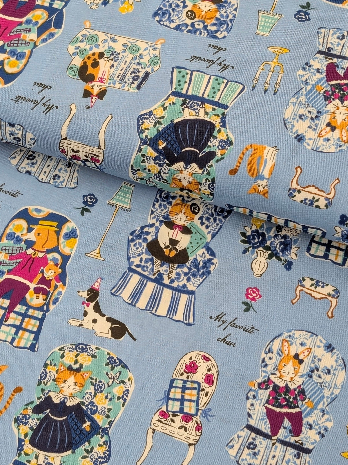 Yuwa - My Favorite Chair Cotton Shirting Fabric - Blue