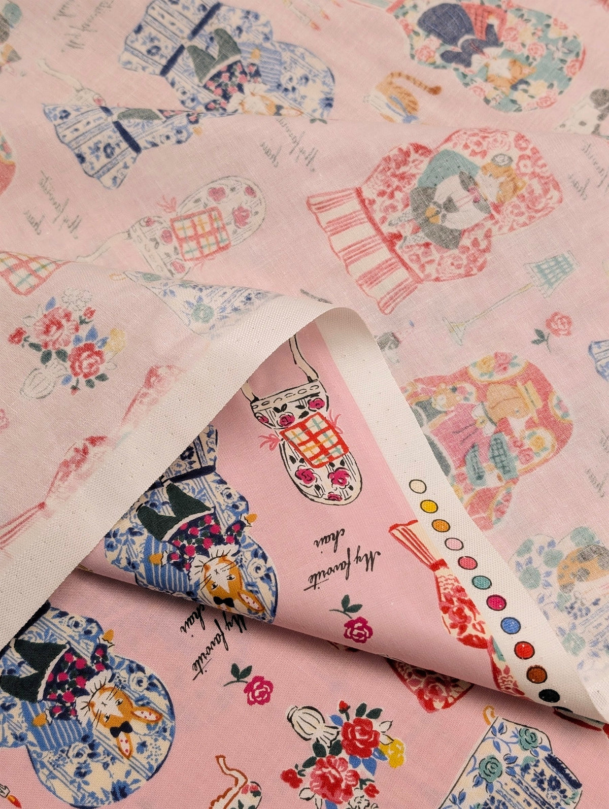 Yuwa - My Favorite Chair Cotton Shirting Fabric - Pink