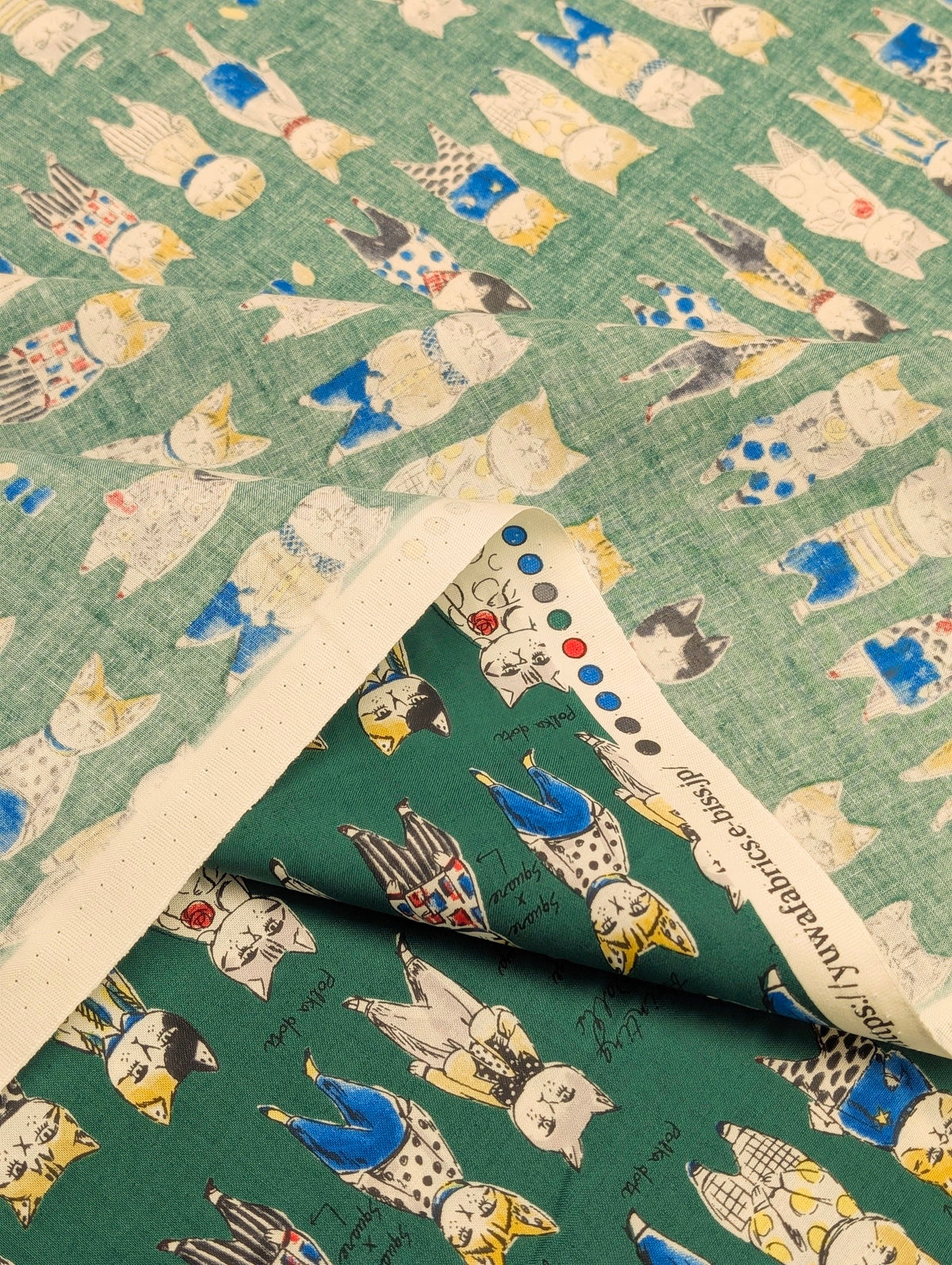 Yuwa - Concept Cats Cotton Shirting Fabric - Green