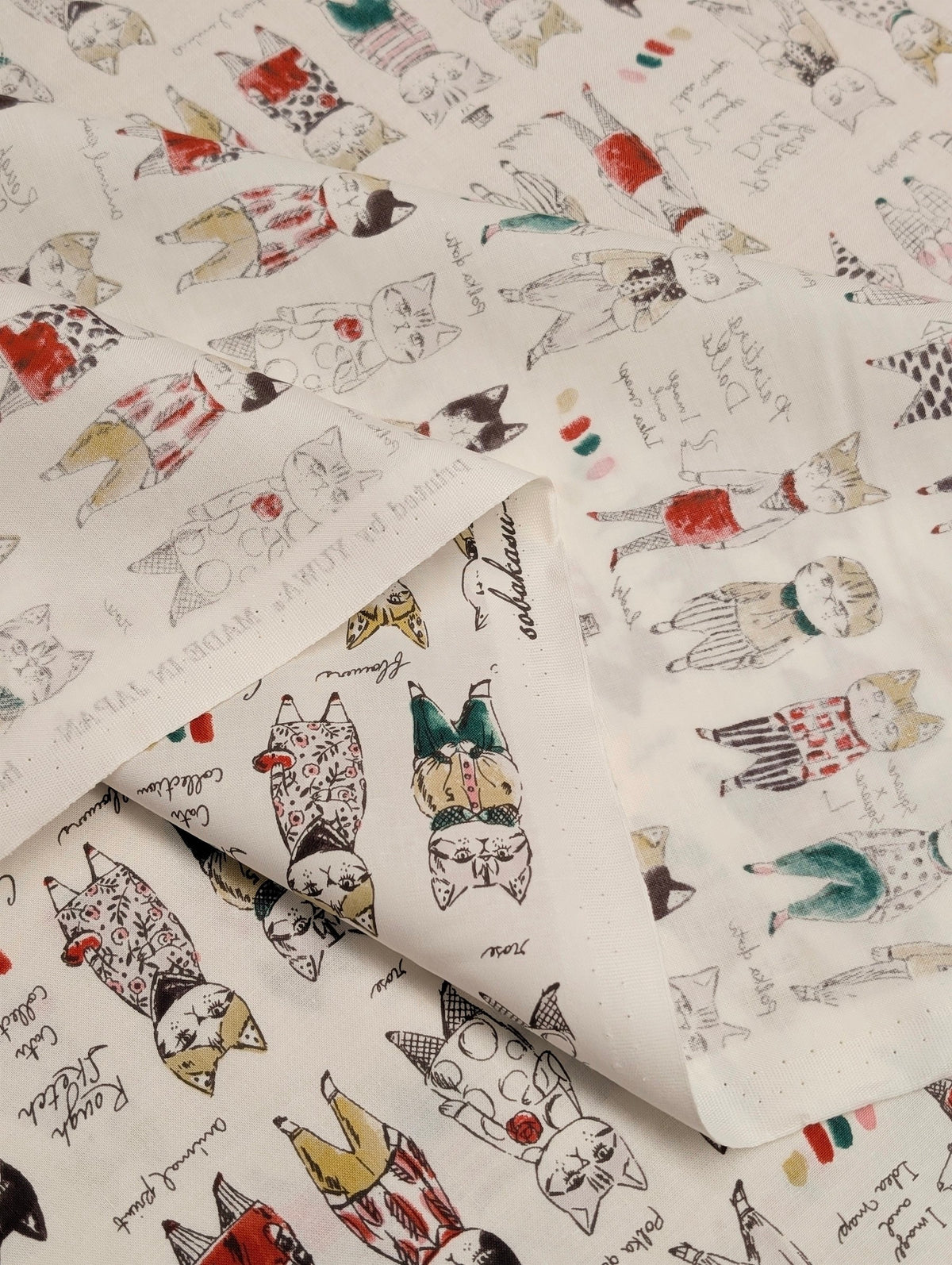 Yuwa - Concept Cats Cotton Shirting Fabric - White