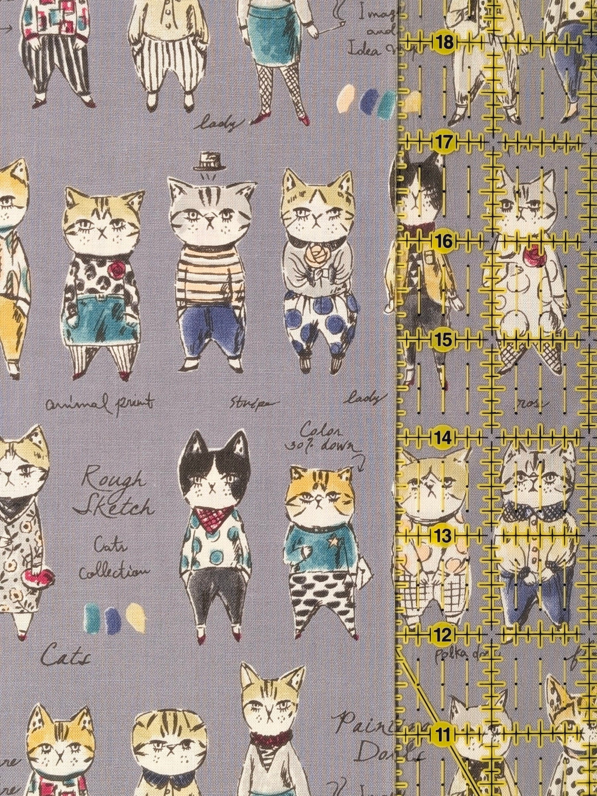 Yuwa - Concept Cats Cotton Shirting Fabric - Gray