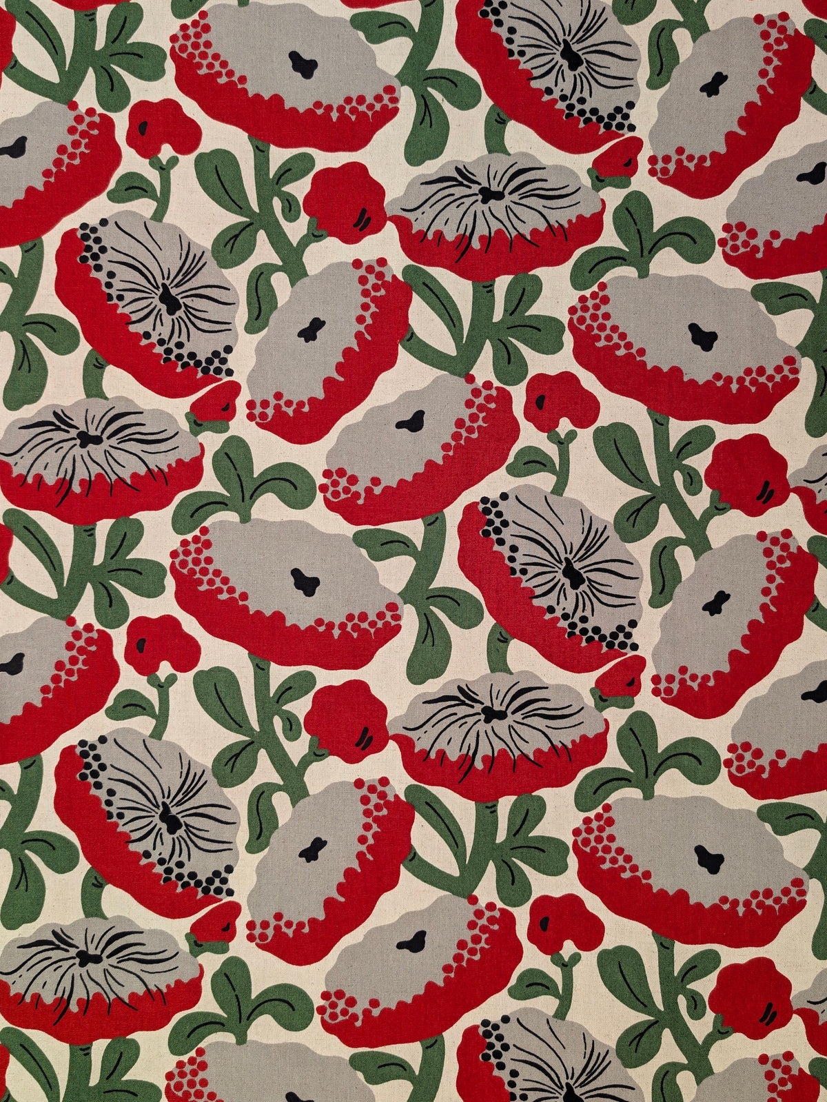 Kobayashi - Giant Two-Toned Flowers Cotton Linen Oxford Canvas Fabric - Red & Gray