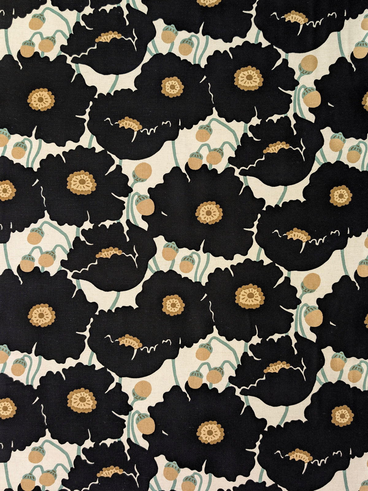 Kobayashi - Giant Scandinavian Poppies Cotton Linen Light Canvas Japanese Fabric - Black
