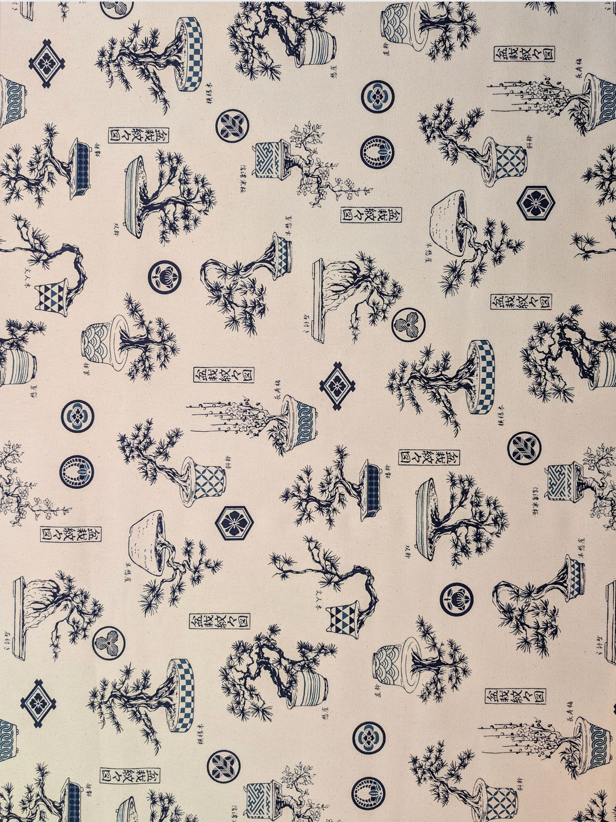 Kokka - Bonsai Trees Cotton Duck Canvas Fabric - Beige & Blue