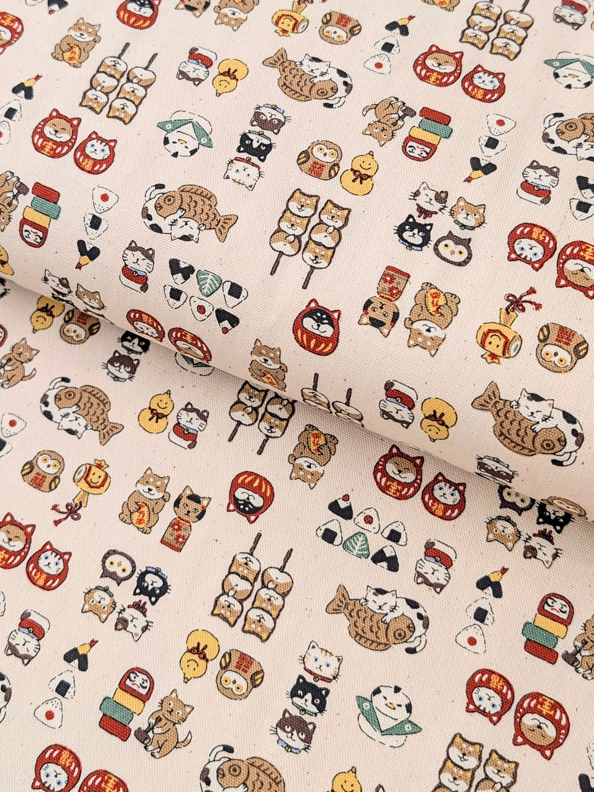 Kokka - Chibi-Pri Cotton Oxford Fabric - Beige REMNANT