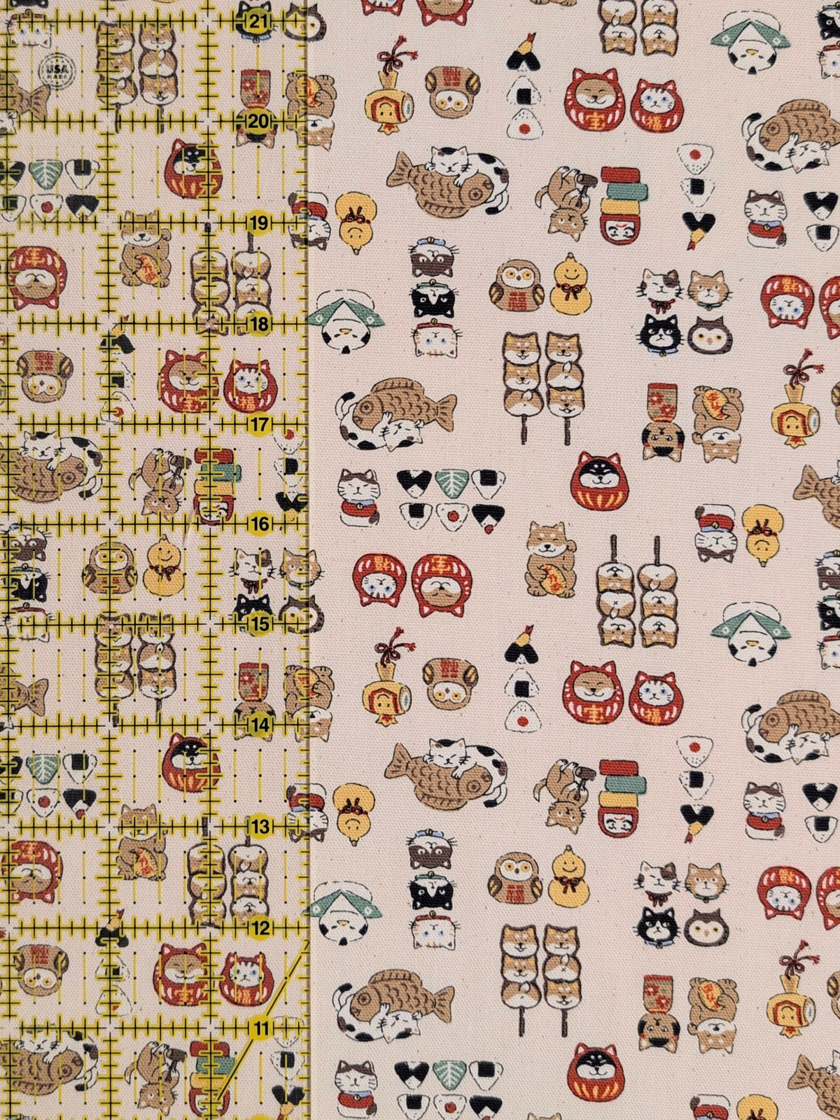Kokka - Chibi-Pri Cotton Oxford Fabric - Beige REMNANT