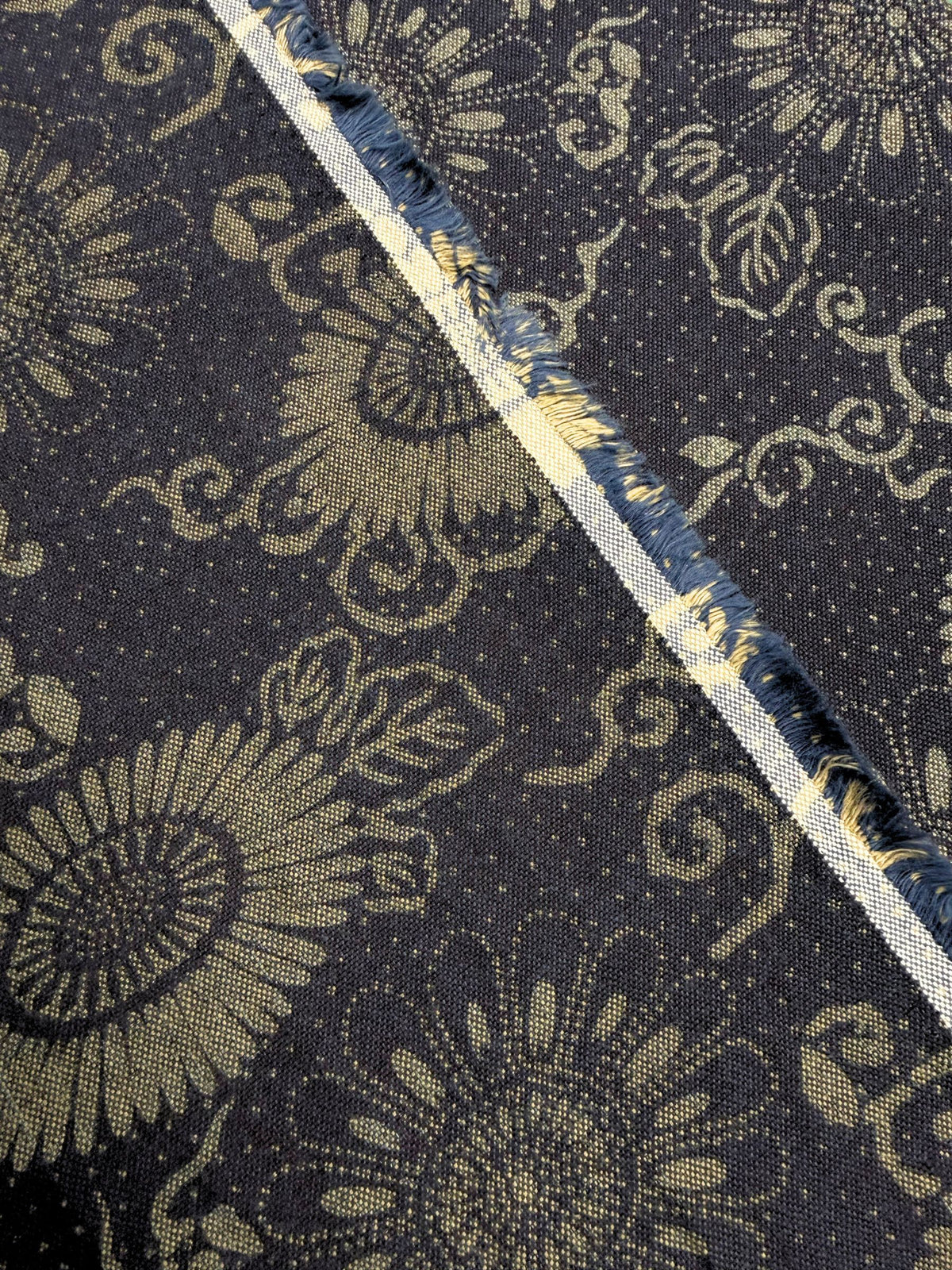 Orimono Imports - Vintage-Look Chrysanthemum Cotton Oxford Fabric Dyed with Aizome Botanical Indigo