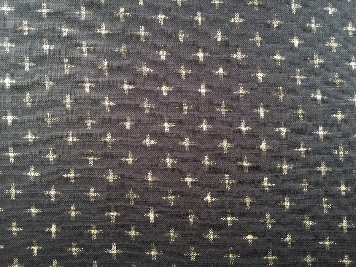 Sevenberry cross kasuri-style print Japanese cotton fabric 88223-23 navy blue beige