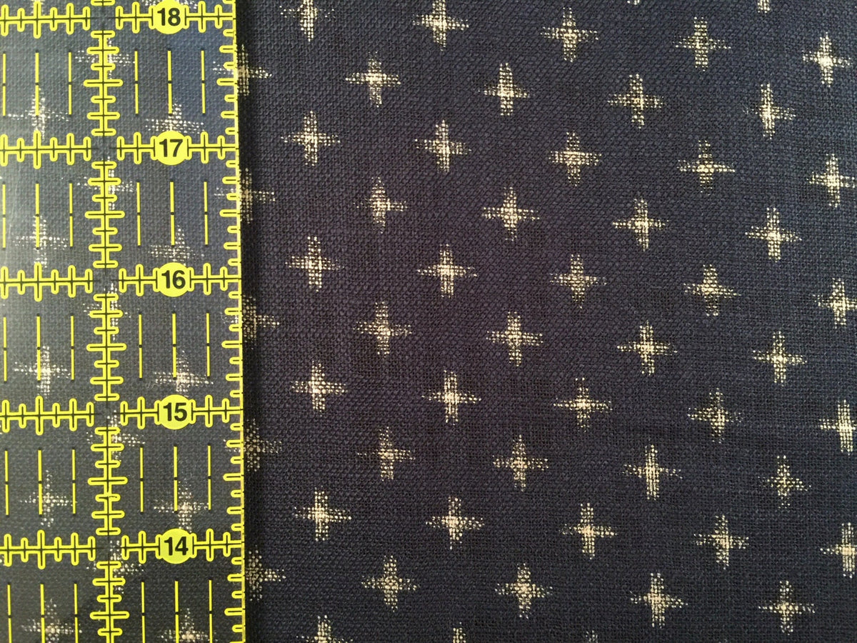 Sevenberry cross kasuri-style print Japanese cotton fabric 88223-23 navy blue beige