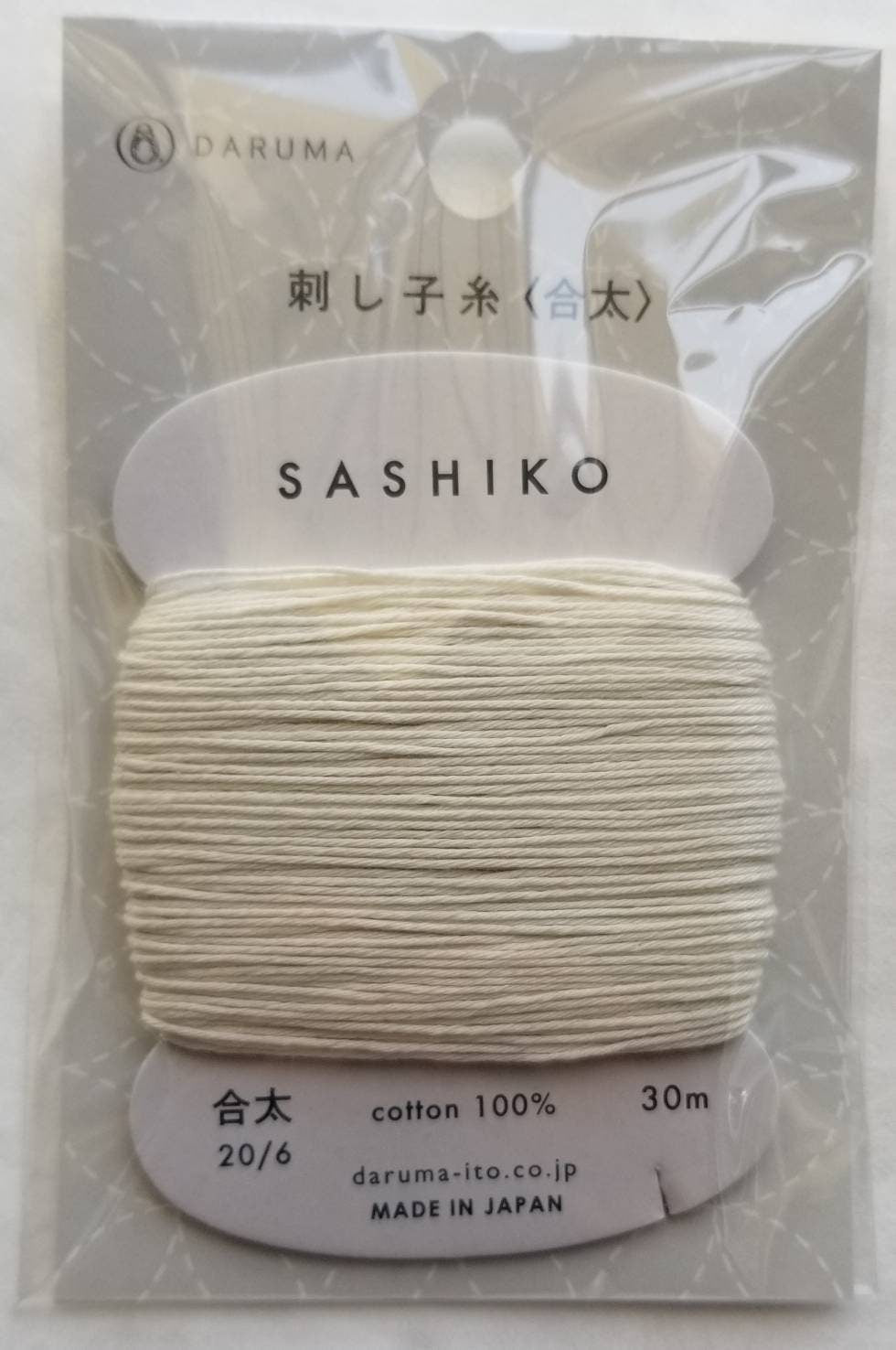 Daruma - Cotton Sashiko Thread 30m Card 20/6 - #202 Off-White
