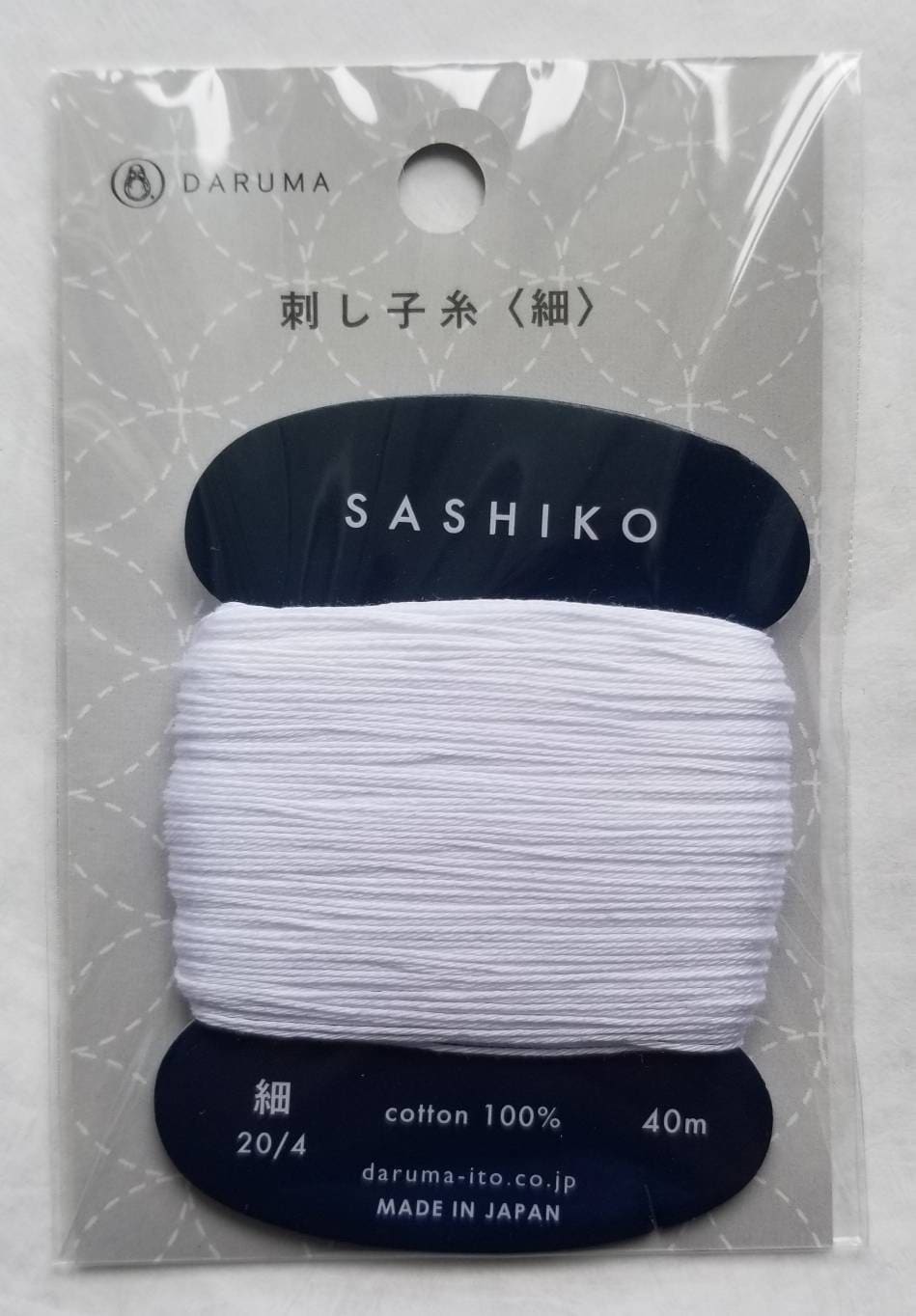 Daruma - Cotton Sashiko Thread 40m Card 20/4 - #201 Shiro White
