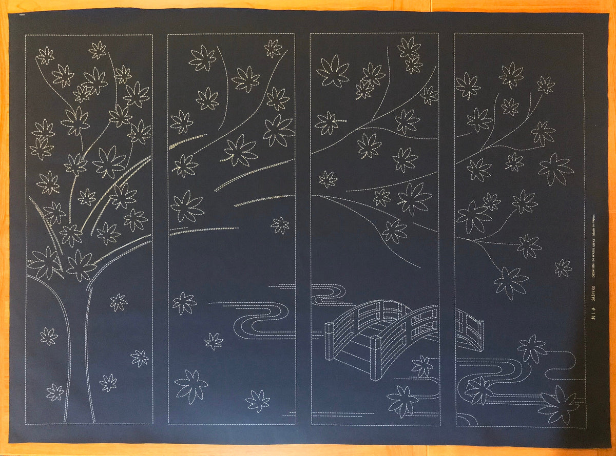 Orimono Imports - Autumn Maple Tree Sashiko Washout Fabric Panel - Navy