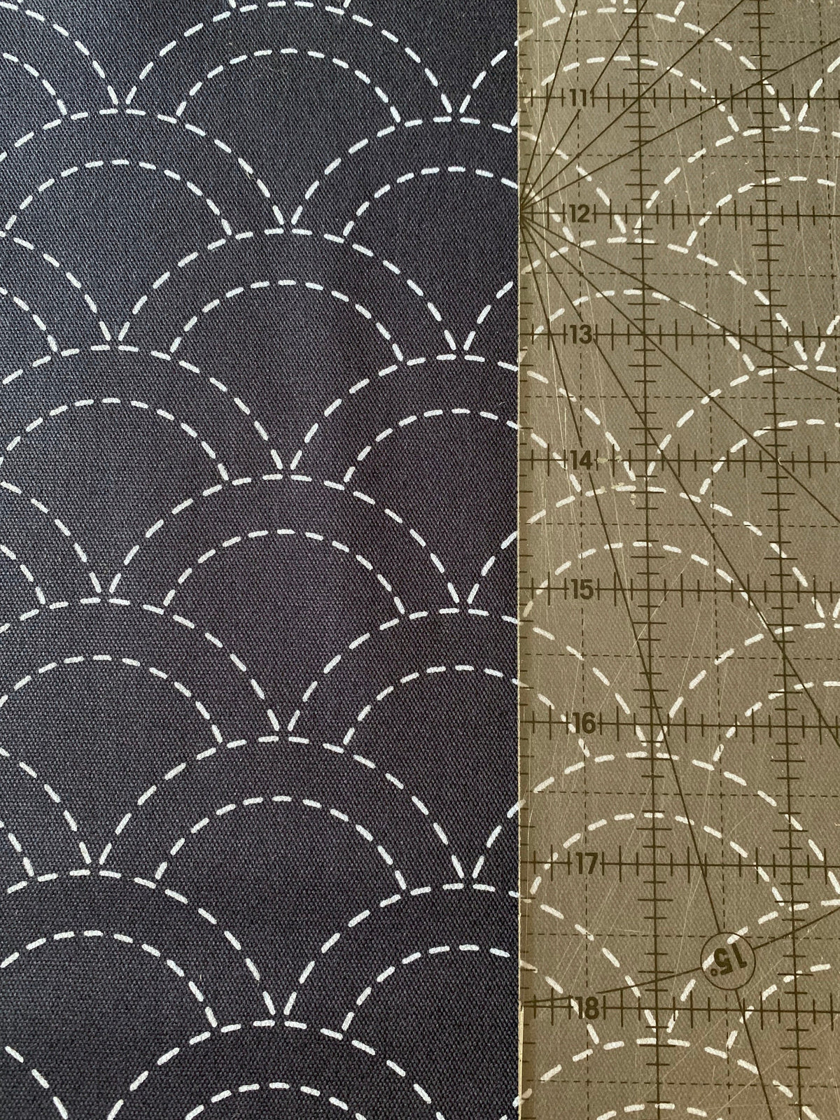 Olympus - Waves Pre-Printed Sashiko Cotton Fabric - Navy
