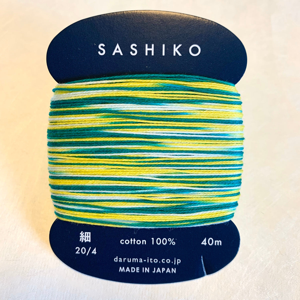 Daruma - Cotton Sashiko Thread 40m Card 20/4 - #402 Variegated Green White and Yellow